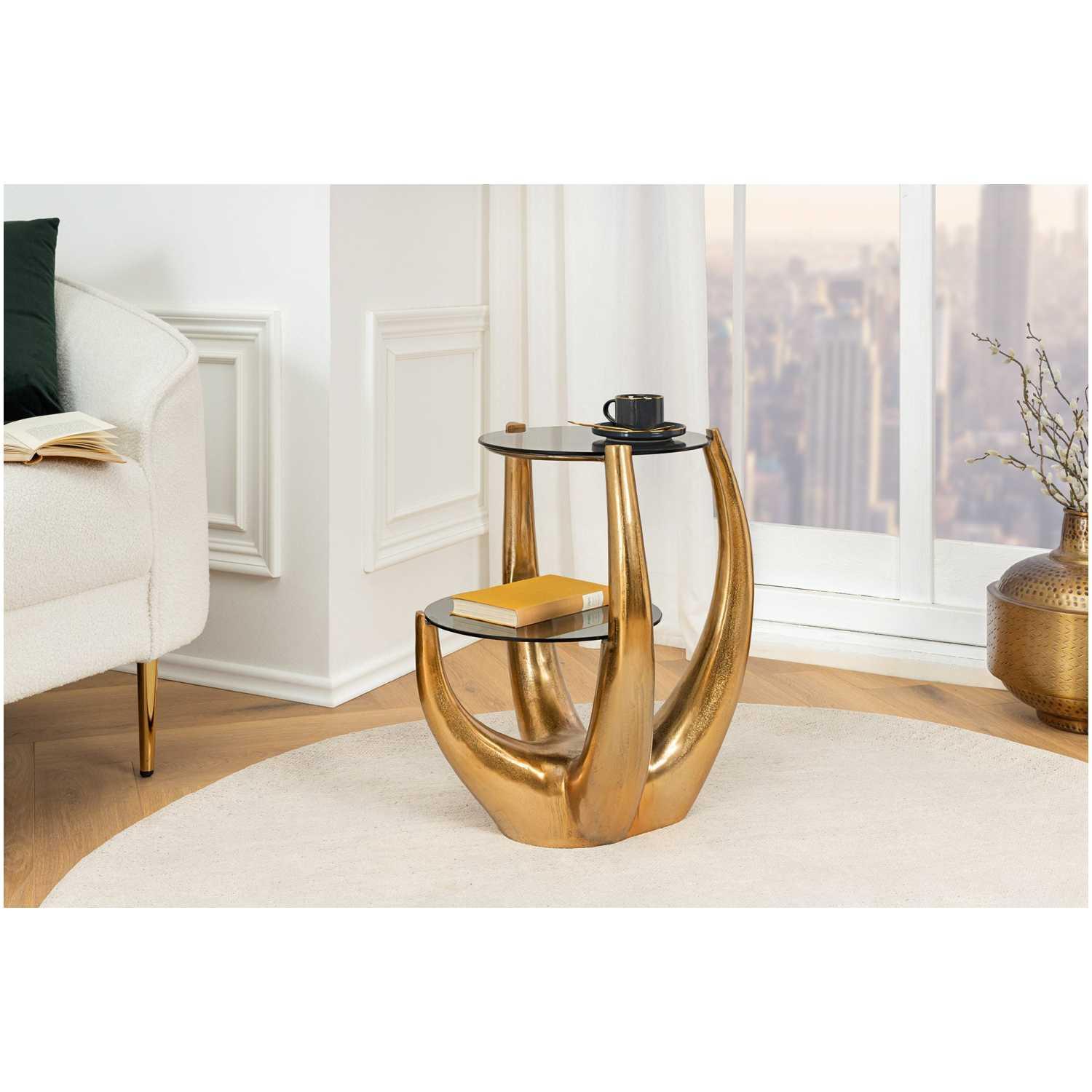 Beistelltisch Arms Metall gold Glas schwarz