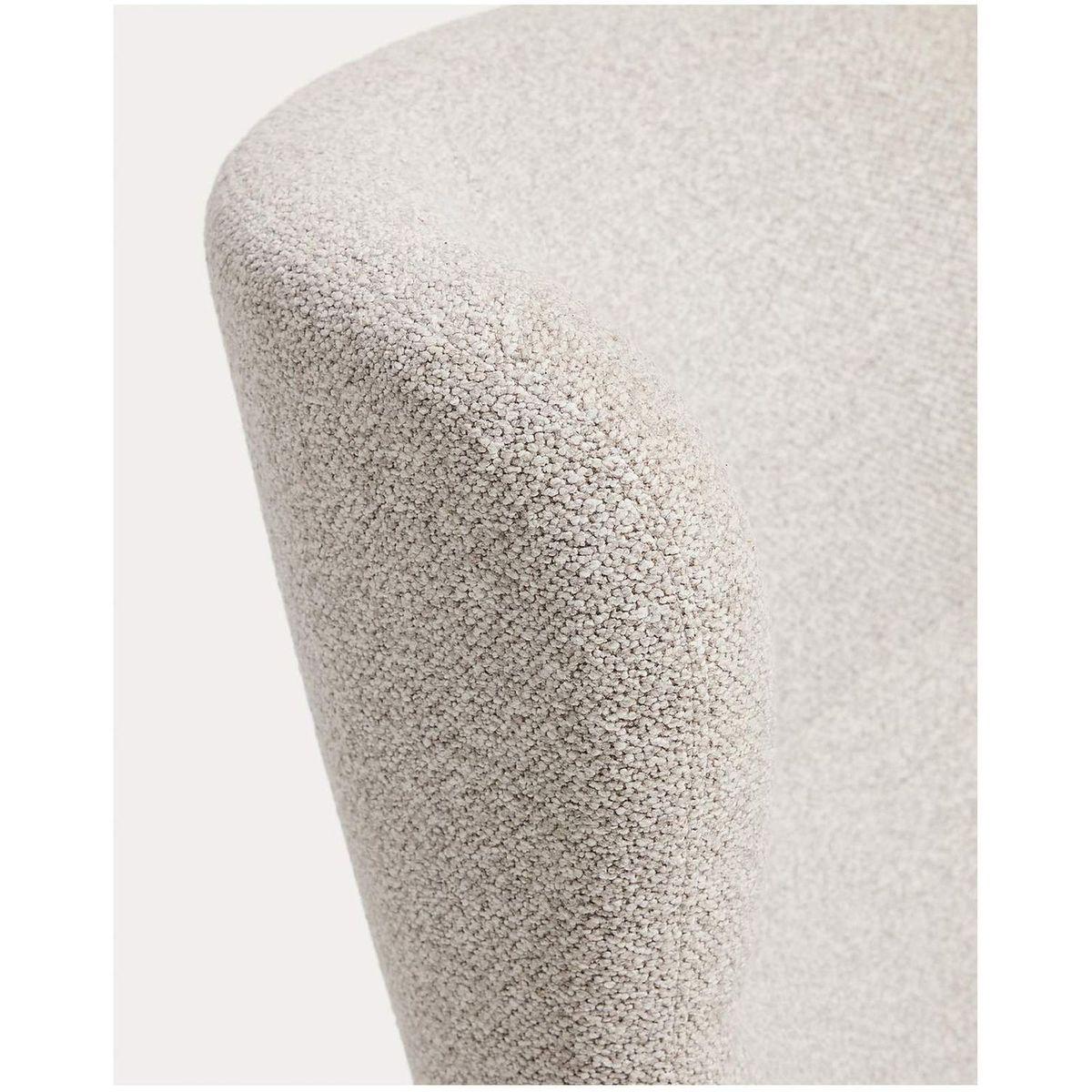 Ohrensessel Adiran dicker Chenille Beige Beinen Eichenholz massiv Nussbaum-Finish