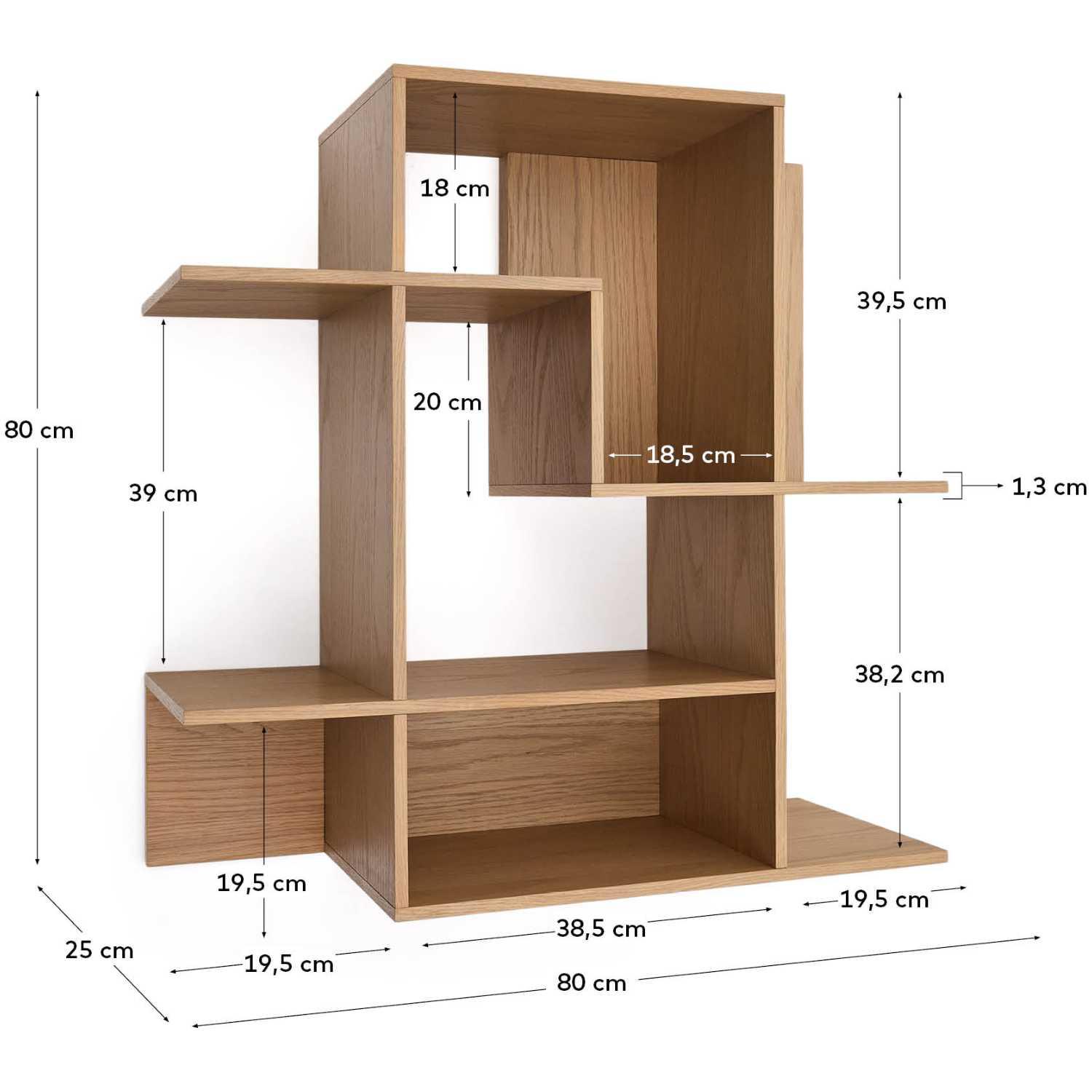 Modular Wandregal Ina Eichenfurnier natur 80x80