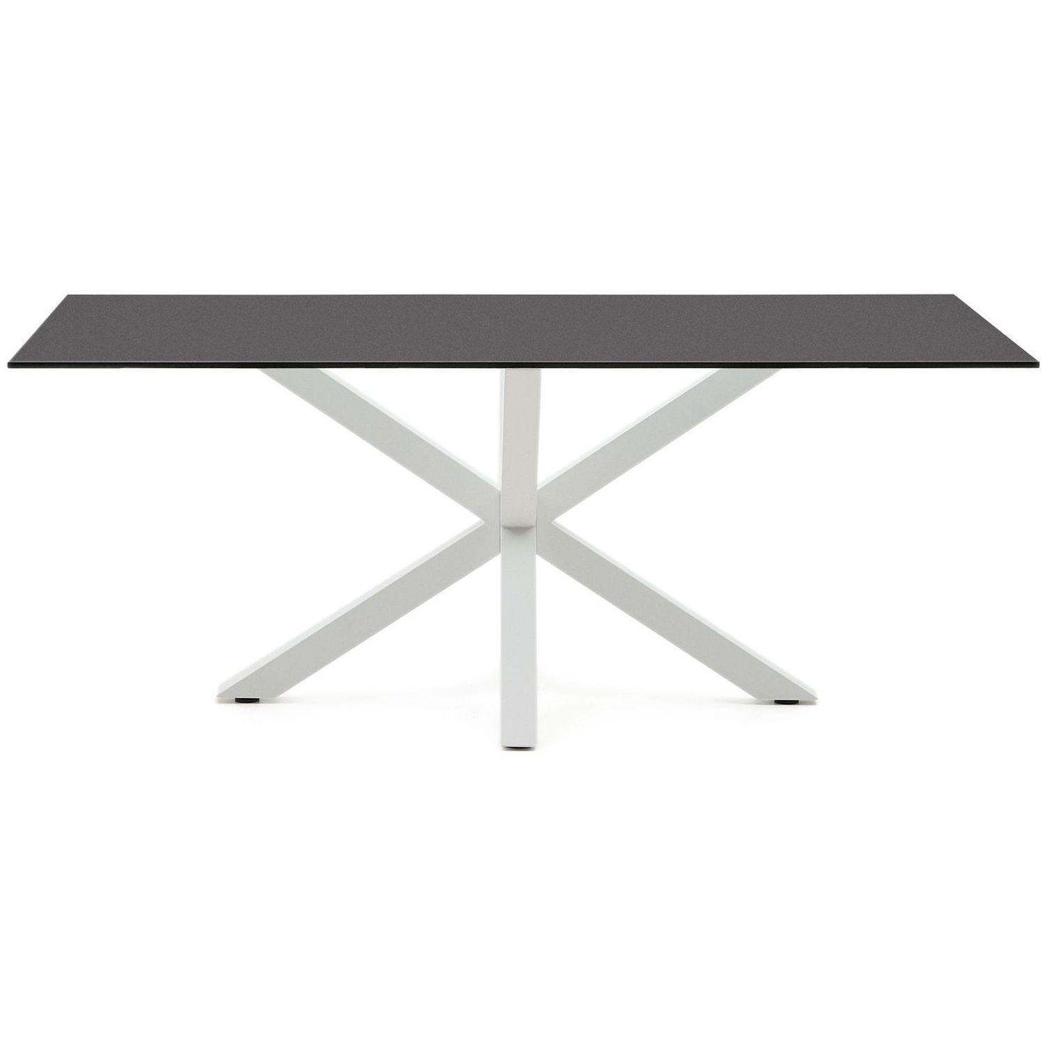 Argo Tisch aus schwarzem Glas und Beinen aus weissem Stahl 200 x 100 cm