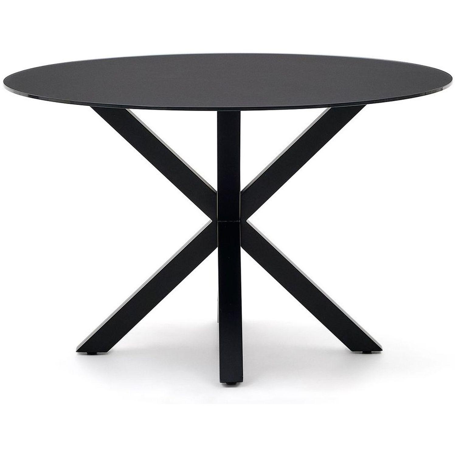 Argo runder Tisch aus schwarzem Glas mit schwarzen Stahlbeinen Ø 120 cm