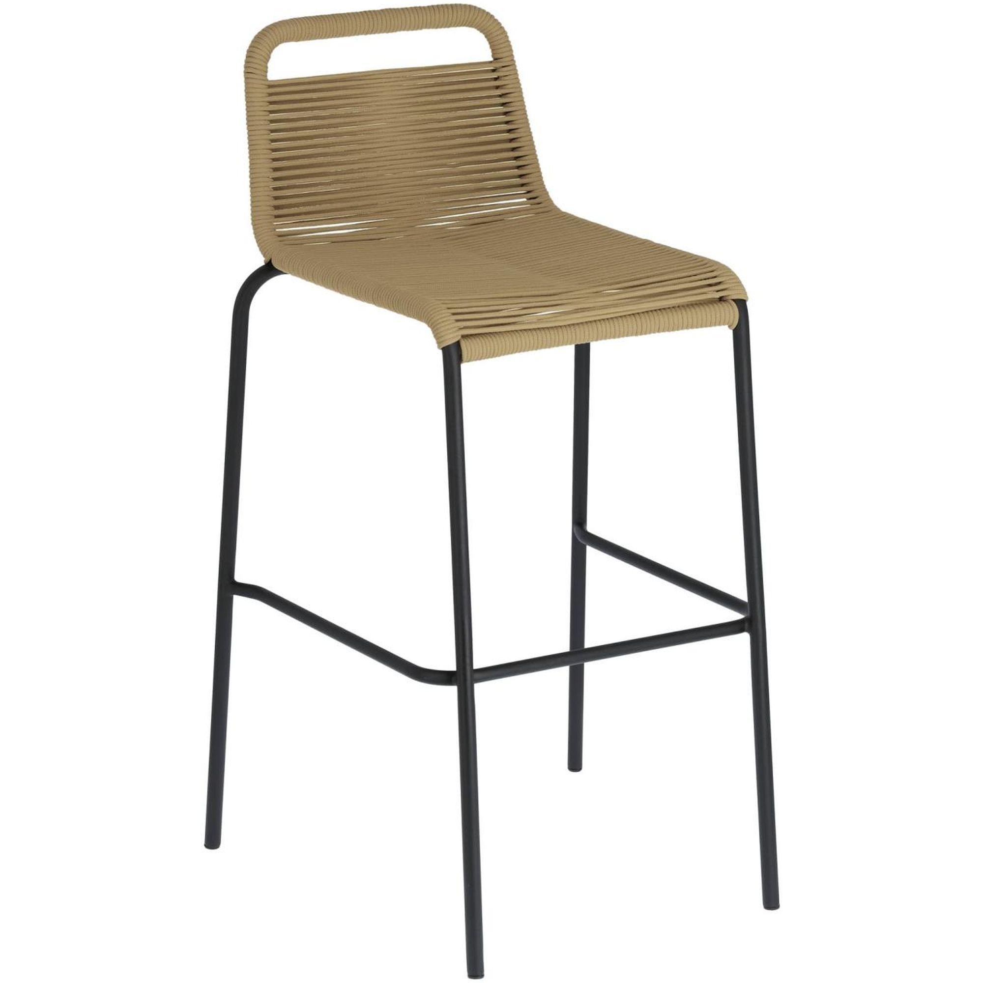 Barhocker Outdoor Garten Lambton aus braunem Seil und Stahl mit schwarzem Finish Höhe 74 cm