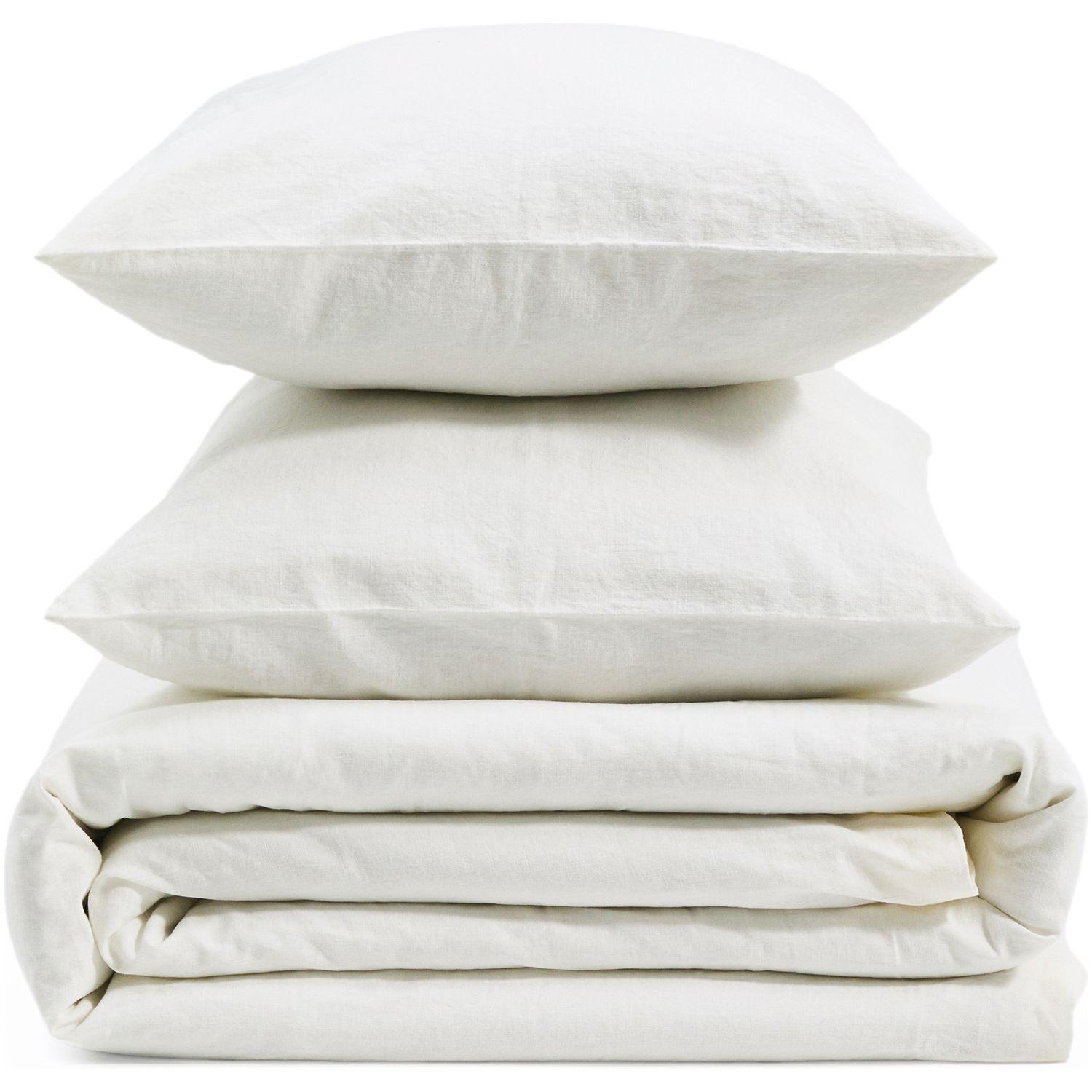 Set Simmel aus Bett- und Kopfkissenbezug aus Baumwolle und Leinen in Ecru für 180-cm-Betten