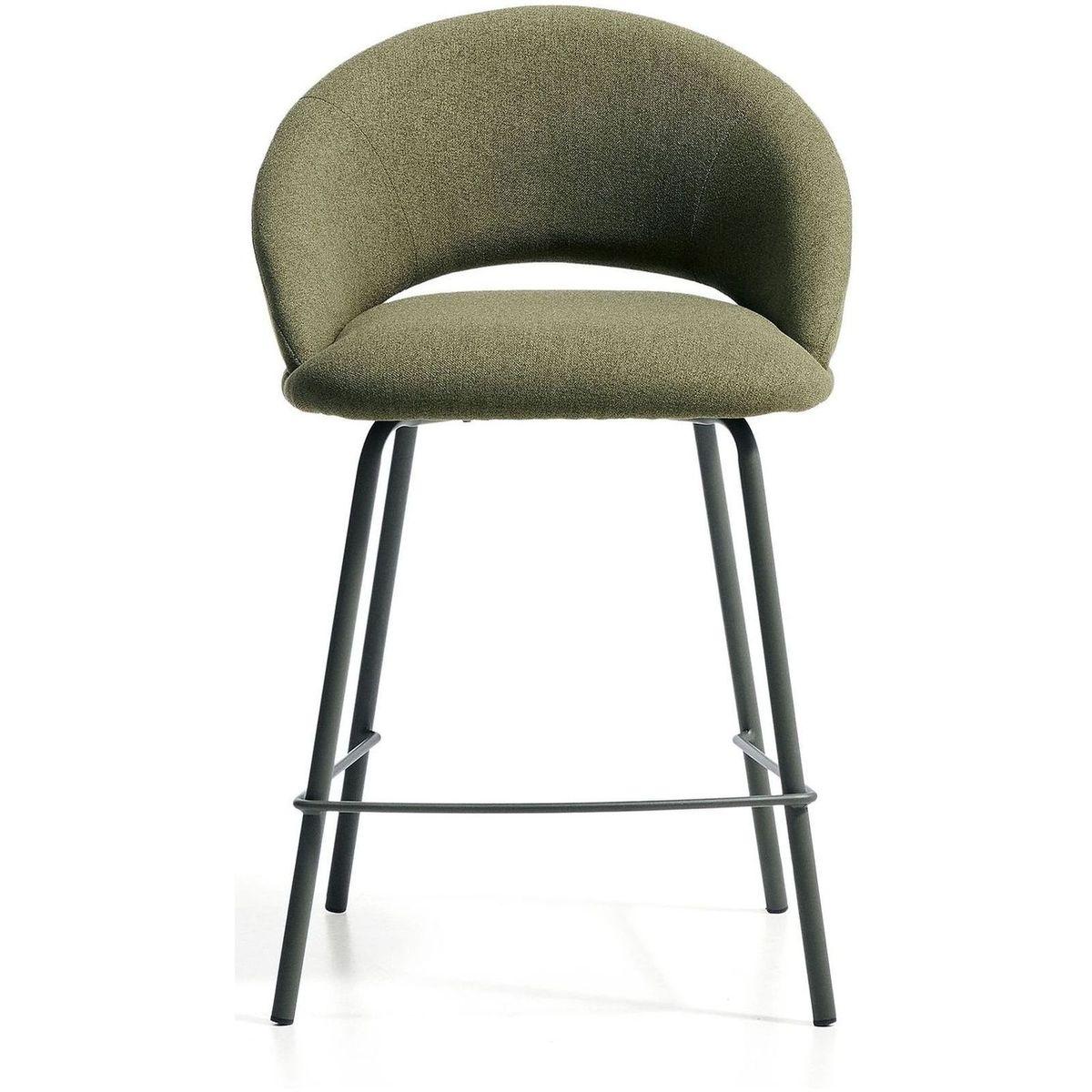 Barhocker Bonali mit grüner Chenille und grünen Metallbeinen FSC Mix Credit 65 cm