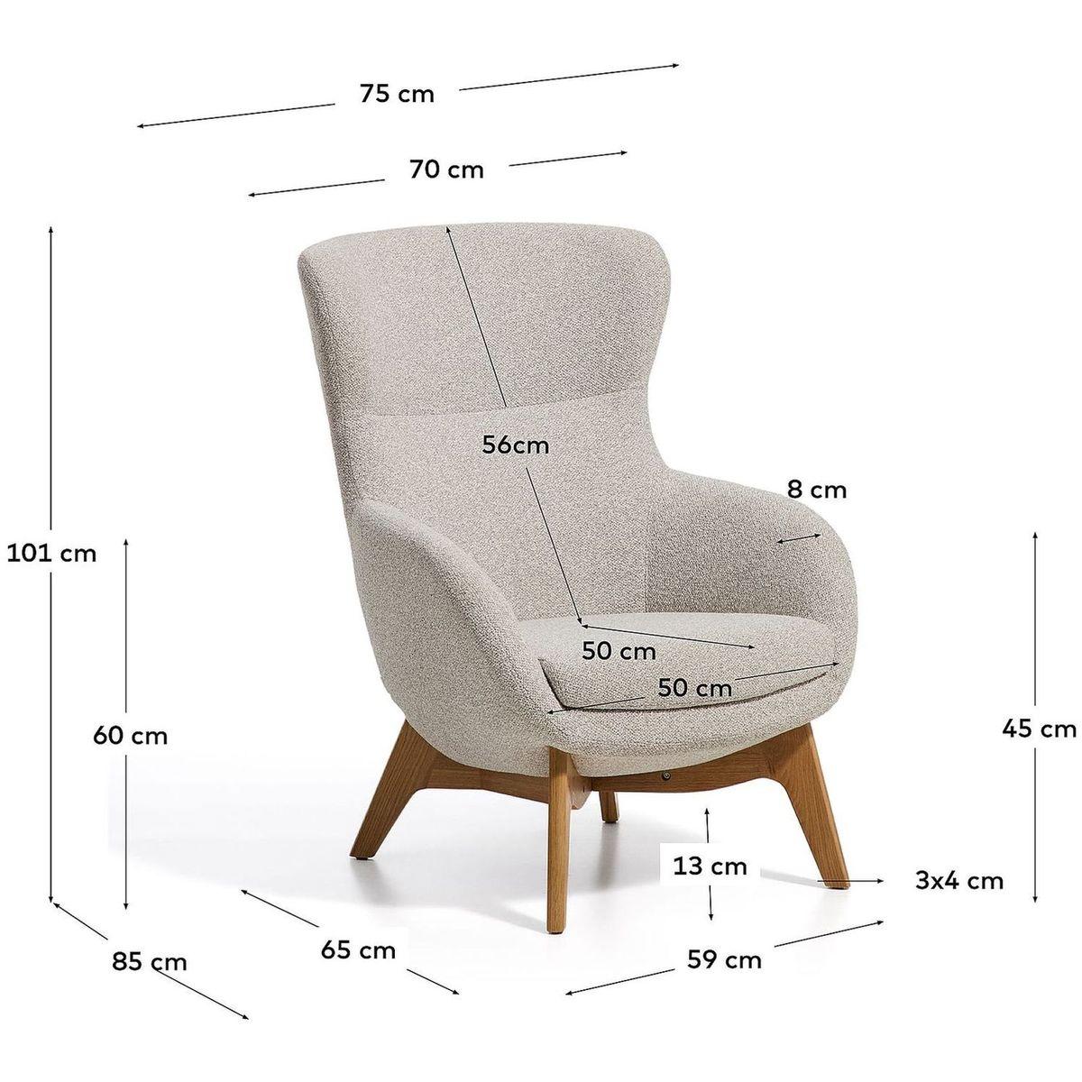 Ohrensessel Adiran dicker Chenille Beige Beinen Eichenholz massiv natur
