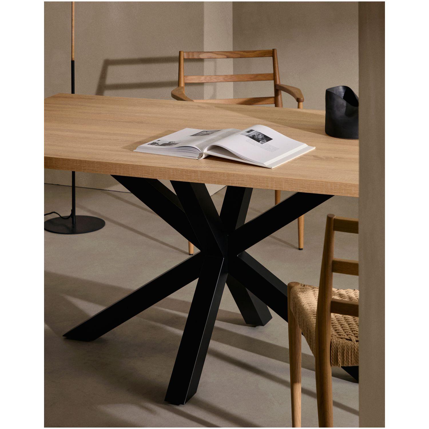 Argo Tisch 200 x 100 cm aus Melamin natur und schwarzen Stahlbeine