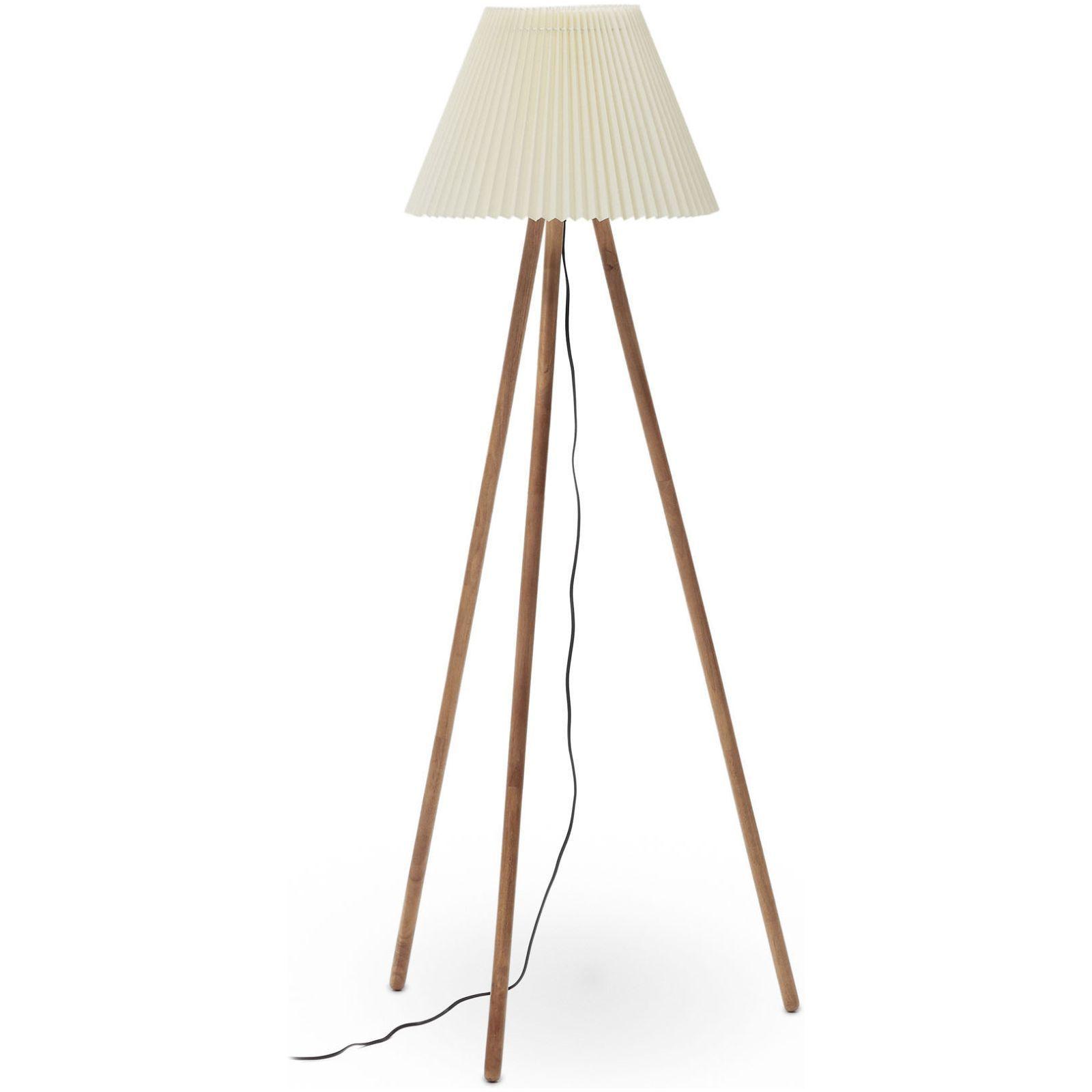 Stehlampe Benicarlo Kautschukholz mit natürlichem Finish und Beige