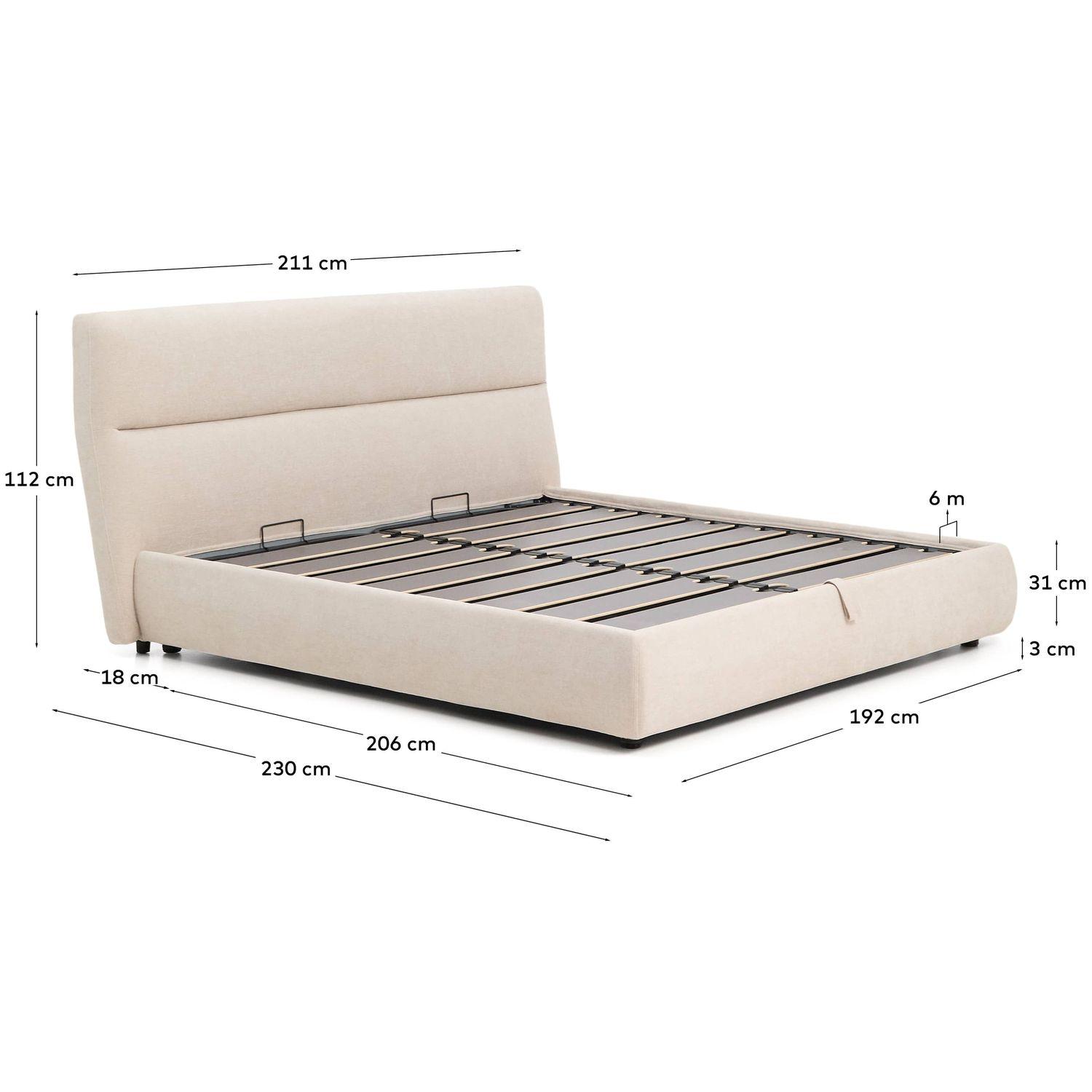 Abziehbares Bett Dafra aus beigefarbener Chenille mit Klappbettkasten - Grösse: 180x200