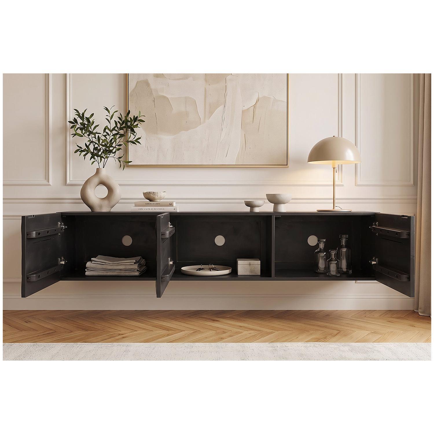 TV Wand Hängeschrank Vintage Cuben 160 schwarz Mangoholz