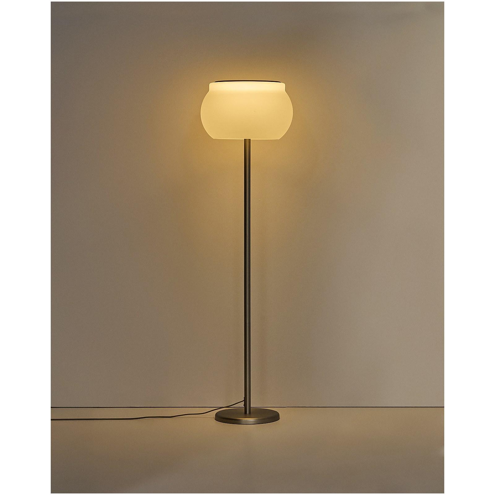 LED-Stehlampe Leruna aus satiniertem Glas und Metall mit verzinktem Finish