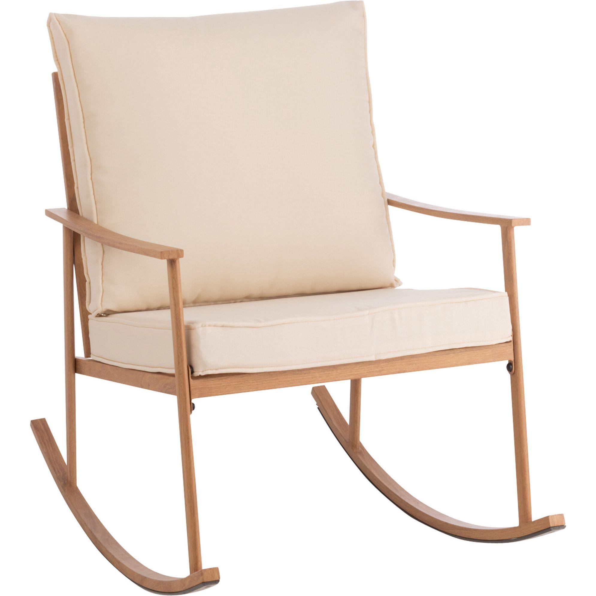 Garten Schaukelstuhl Metall beige Kissen weiss