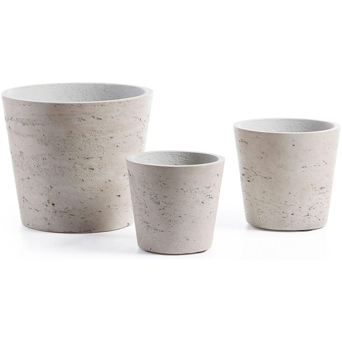Blumentopf Low Zement grau (3er-Set)