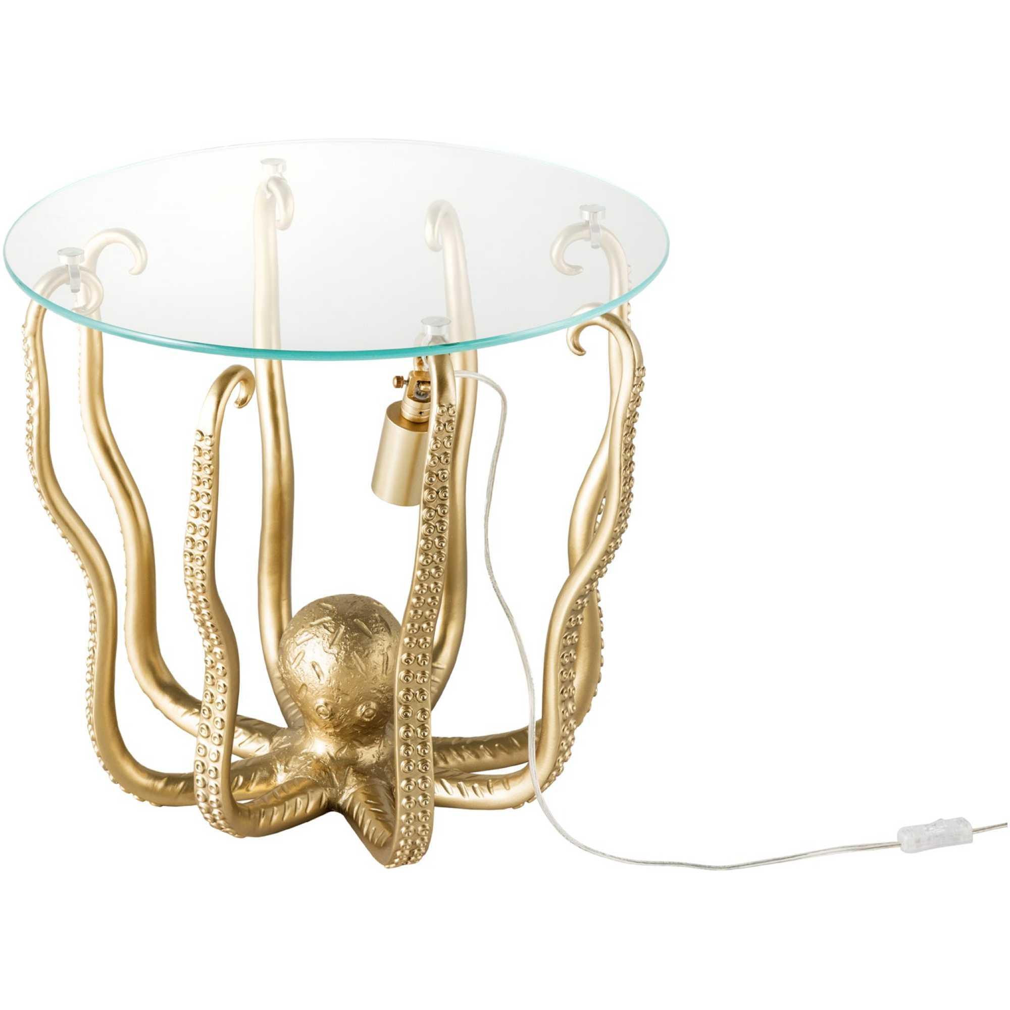 Beistelltisch mit Lampe Oktopus Metall gold Glas