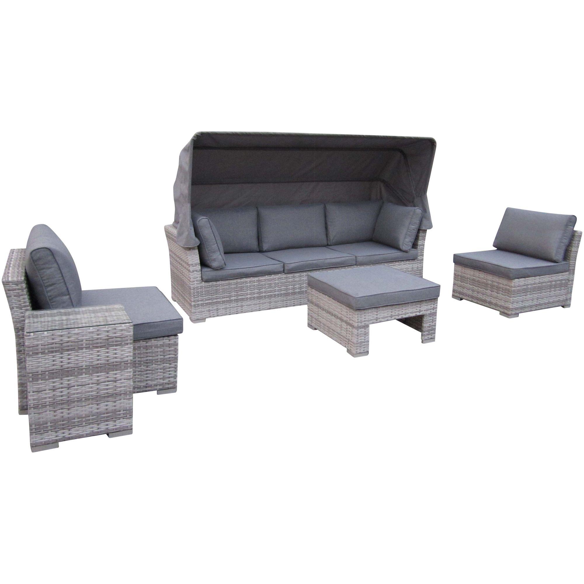 Gartenlounge Daily Poly Rattan mit Dach (5-teilig)
