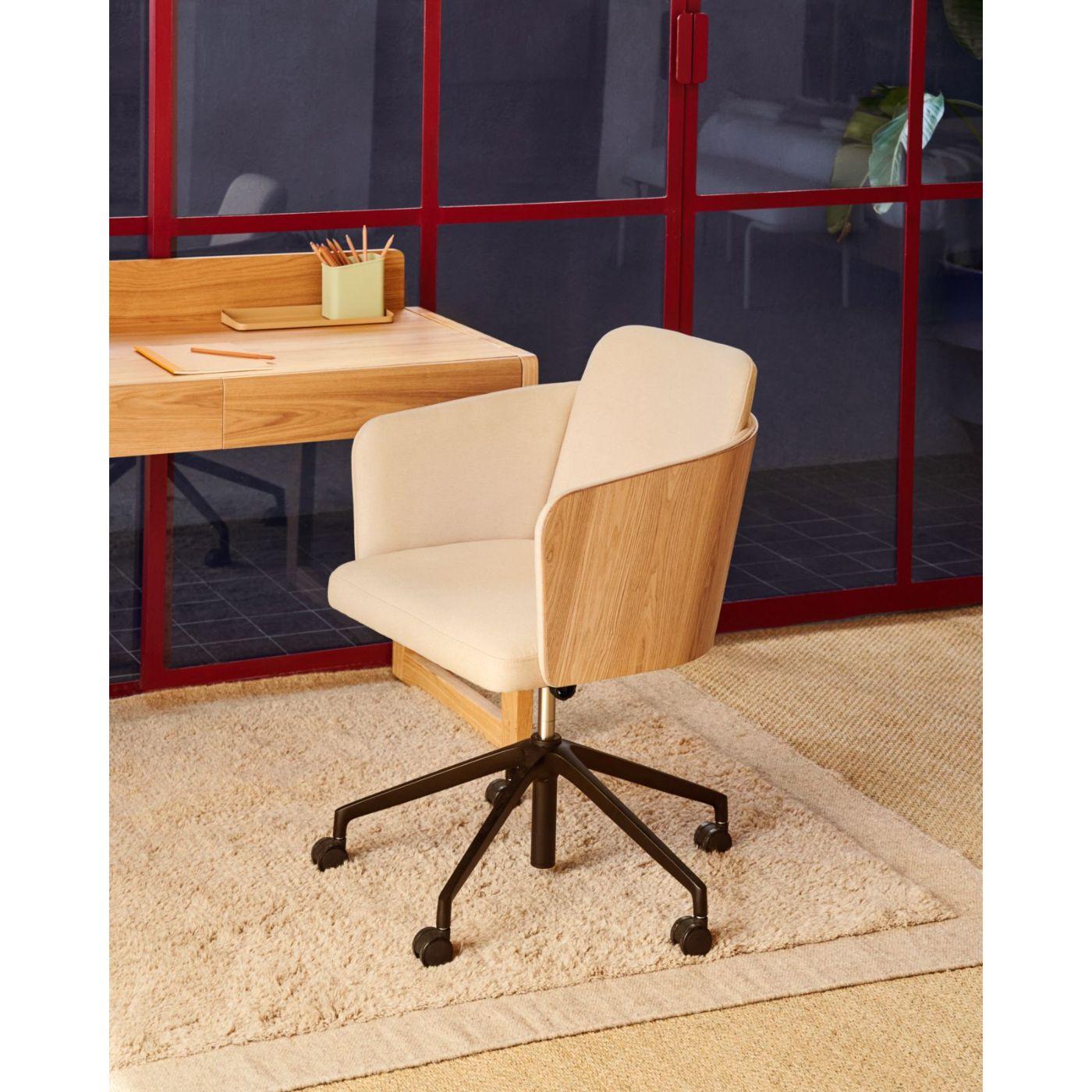 Bürodrehstuhl Madai Chenille Stoff beige Eschenfurnier natur FSC