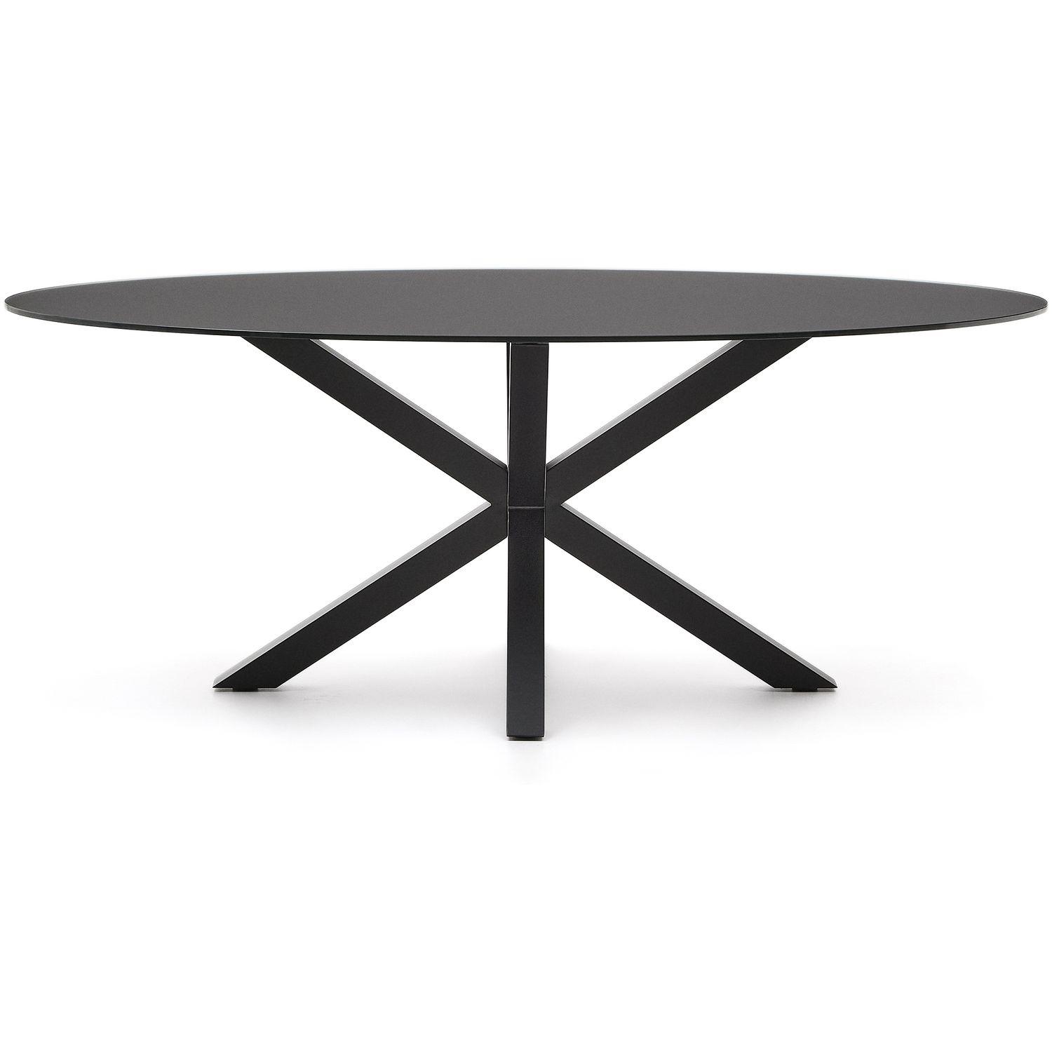 Argo Tisch aus transparentem Glas mit schwarzen Stahlbeinen Ø 200 x 100 cm