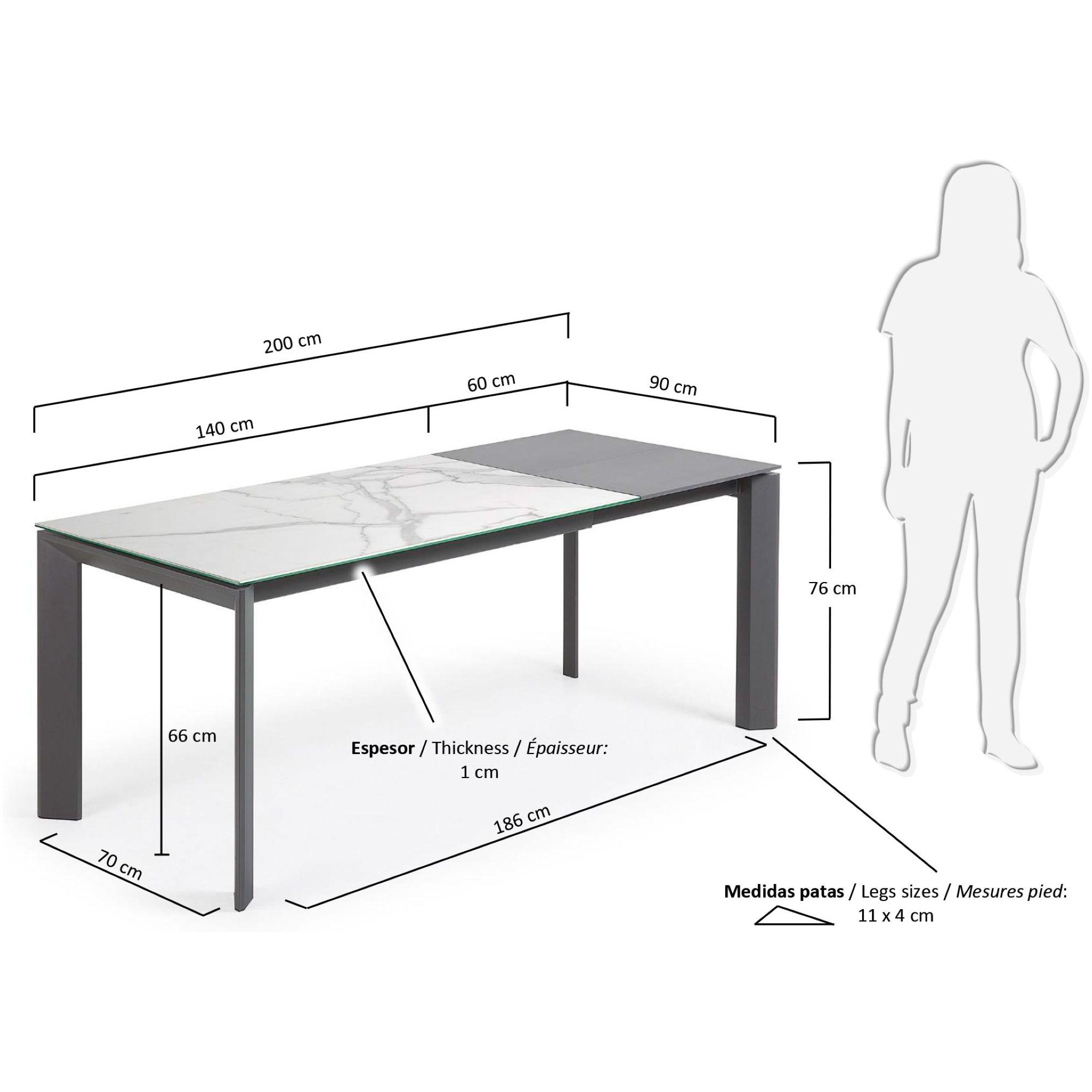 Ausziehtisch Axis  140-200x90 Keramikglas Kalos Weiss Stahlbeine dunkelgrau