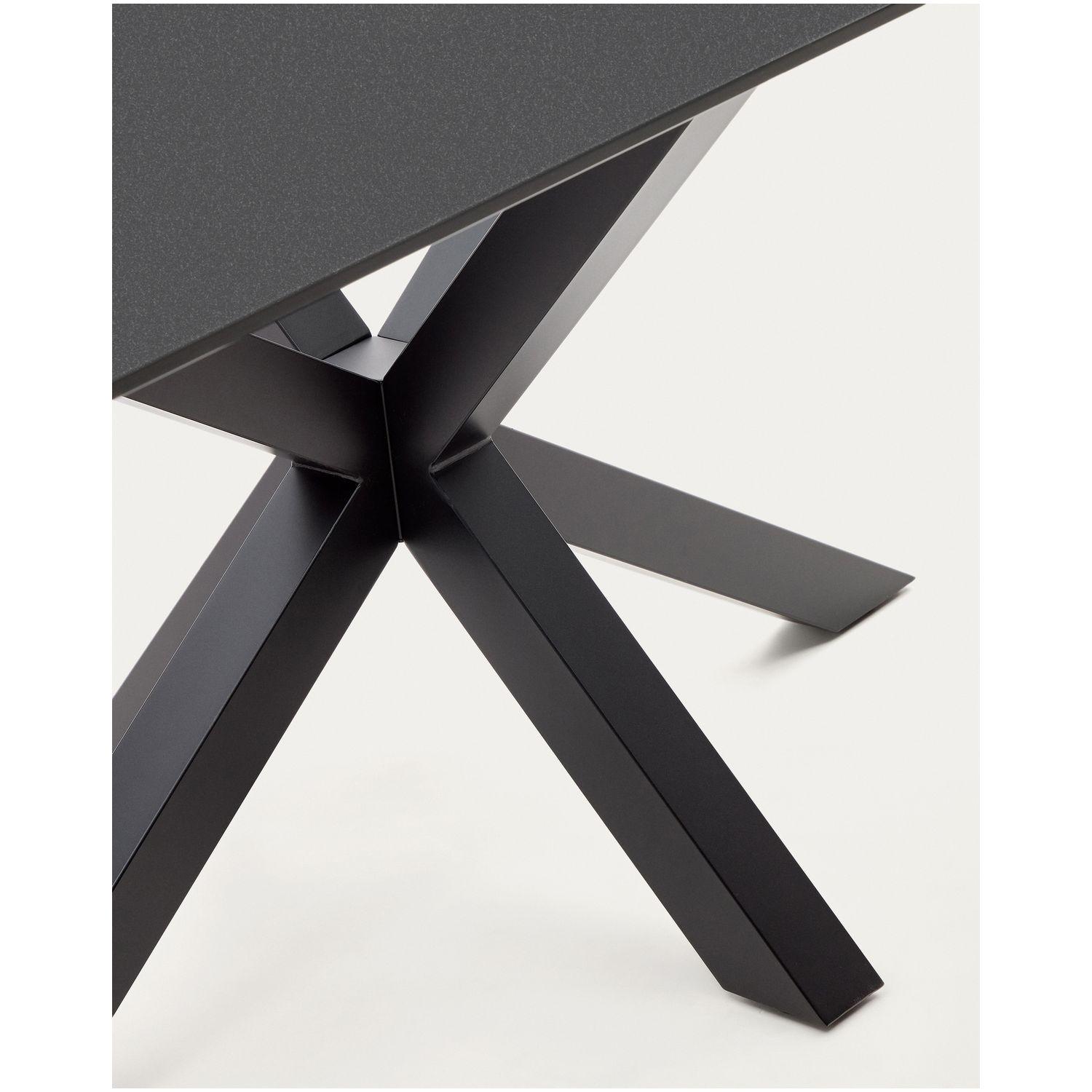 Argo runder Tisch aus schwarzem Glas mit schwarzen Stahlbeinen 160 x 90 cm