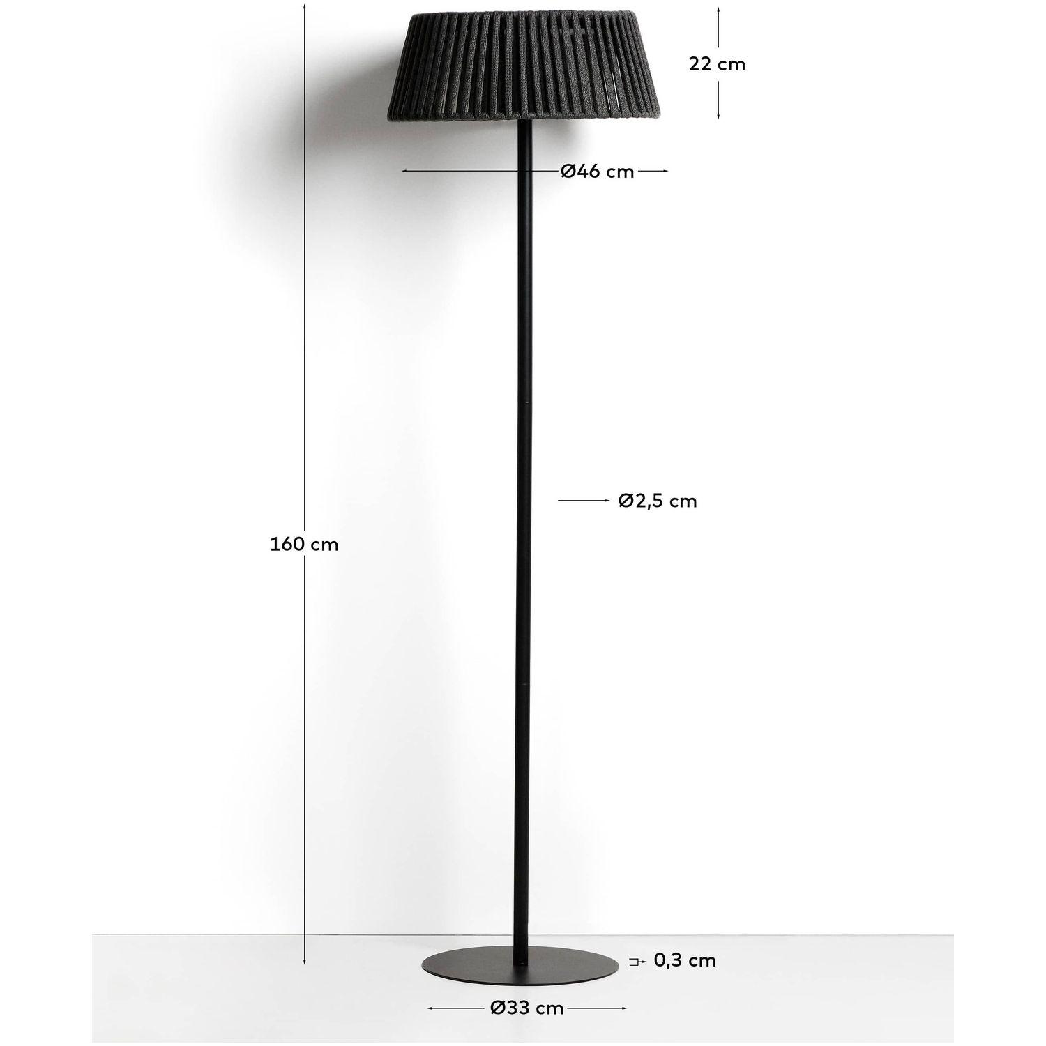 Outdoor-Solar-Stehlampe Aldet aus flachem Seil mit schwarzem Metallfuss 46x46