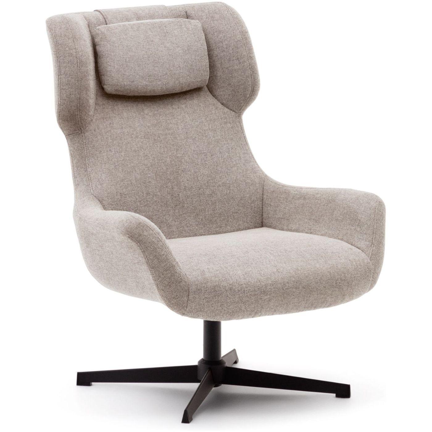 Relaxsessel drehbar Zalina Chenille Stoff beige Stahl schwarz