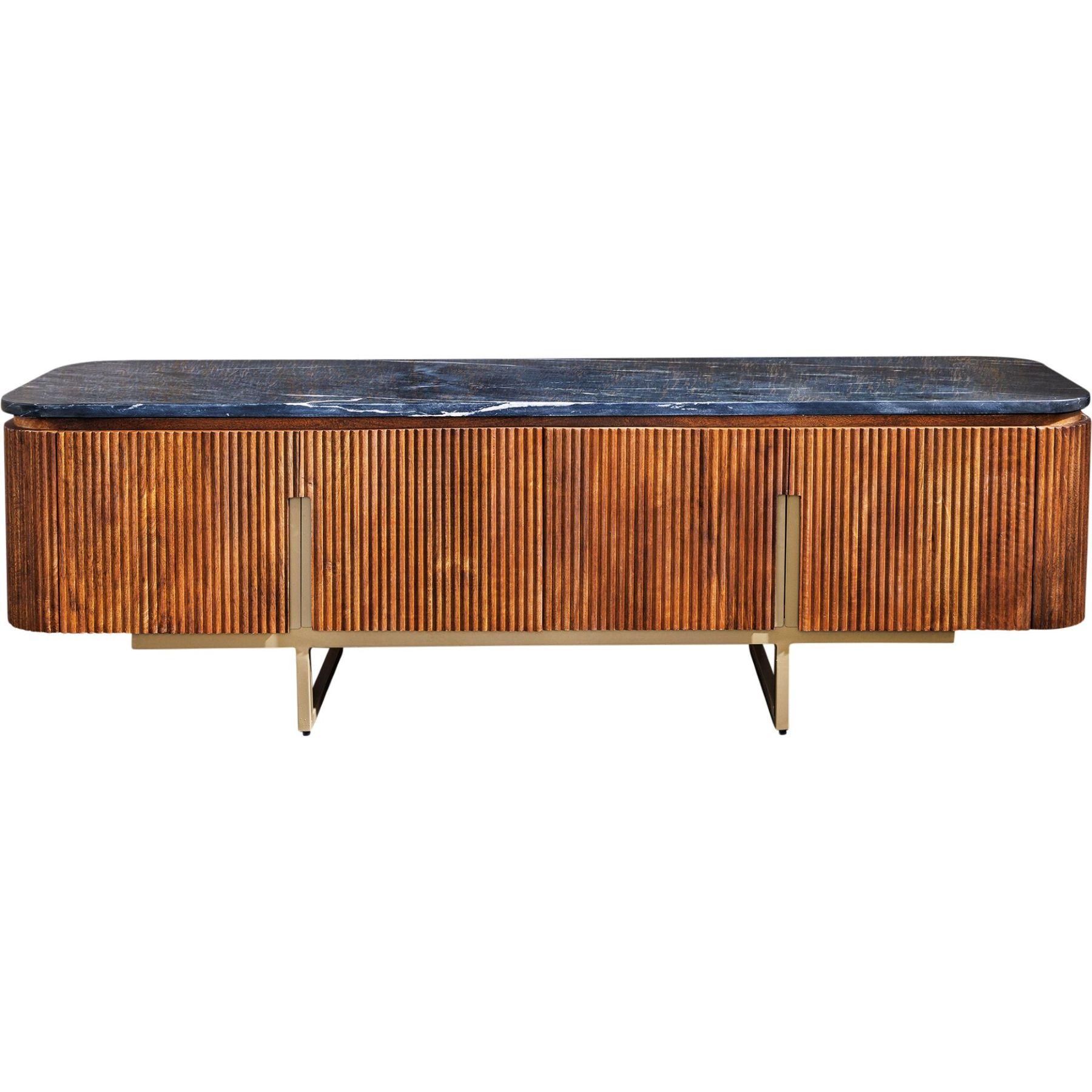 TV Board Lowboard abgerundet Cazeno Gold Marmor Mangoholz braun 160