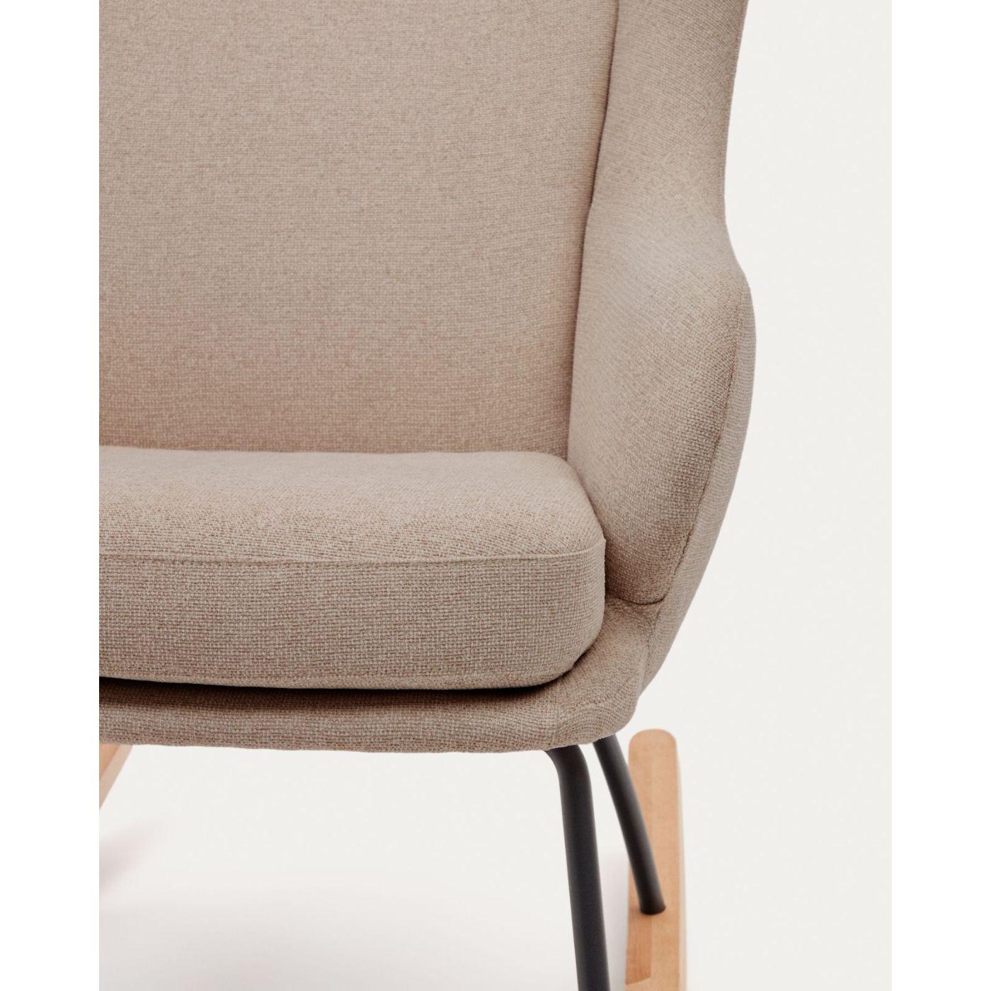 Maustin Schaukelstuhl mit Chenille in Beige und Gestell aus Stahl und Buchenholz