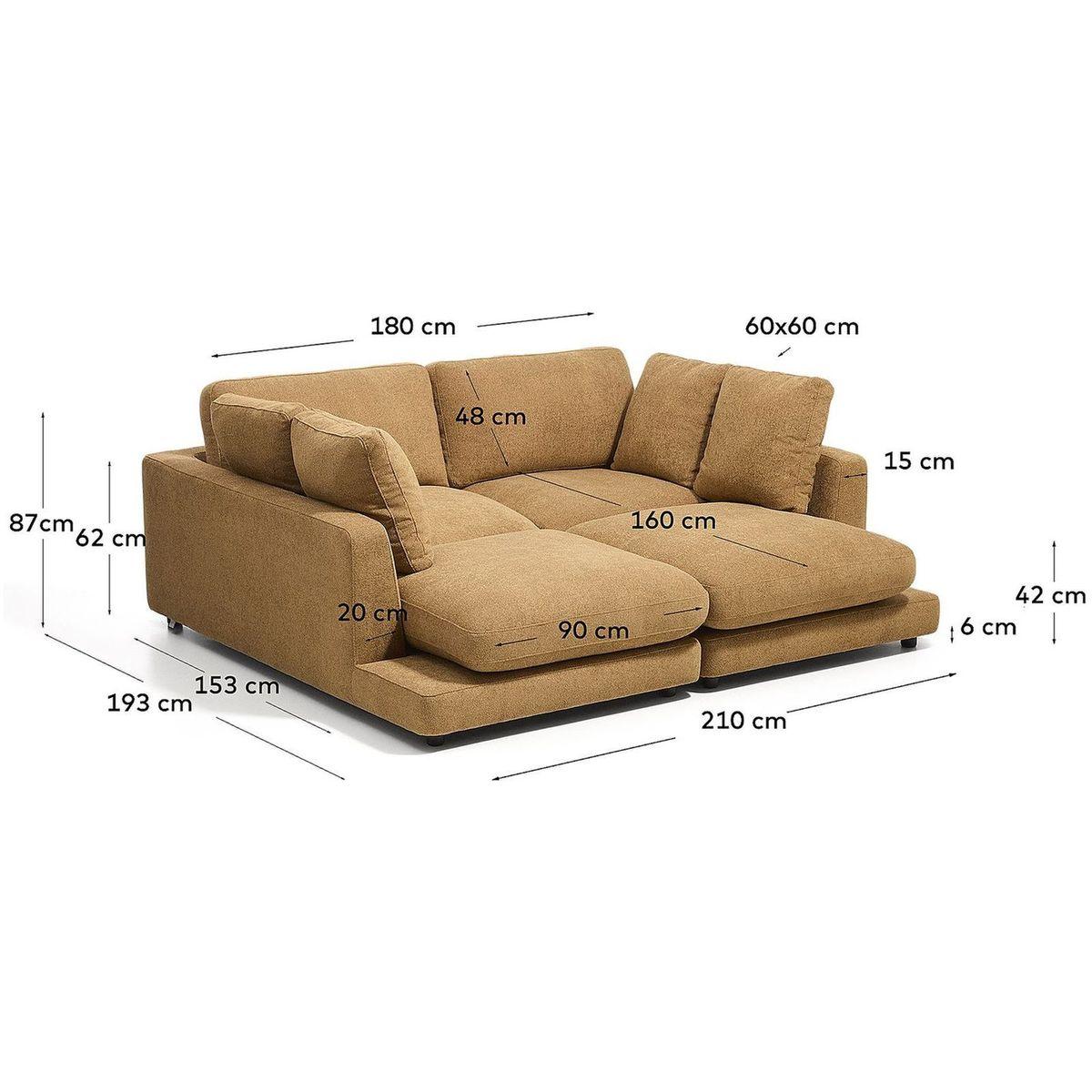 3-Sitzer-Sofa Gala aus Microbouclé mit doppelter Chaiselongue in Senfgelb FSC Mix Credit 210x193
