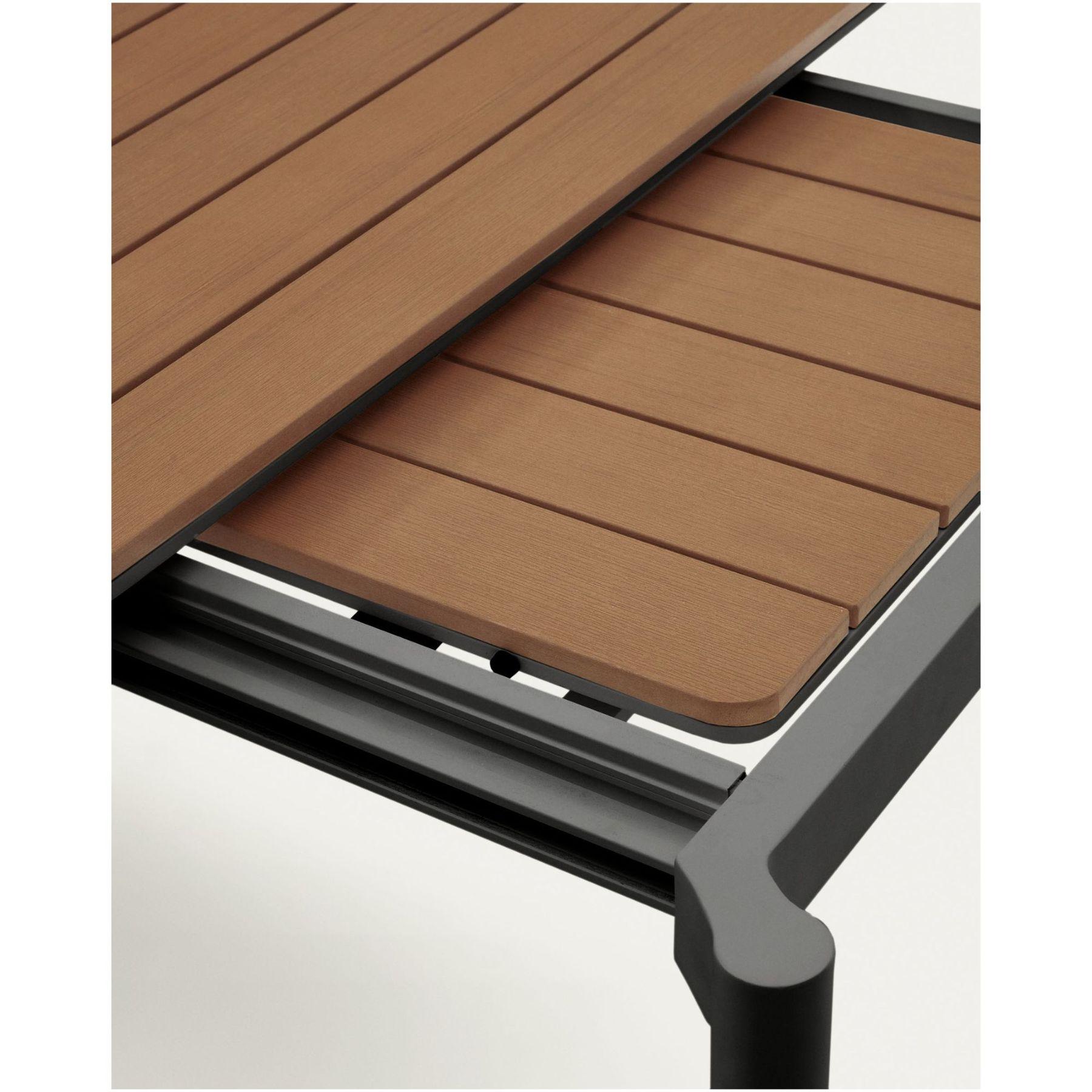 Canyelles Gartenausziehtisch aus Poly-Holz und mattschwarzem Aluminium 180-240x100