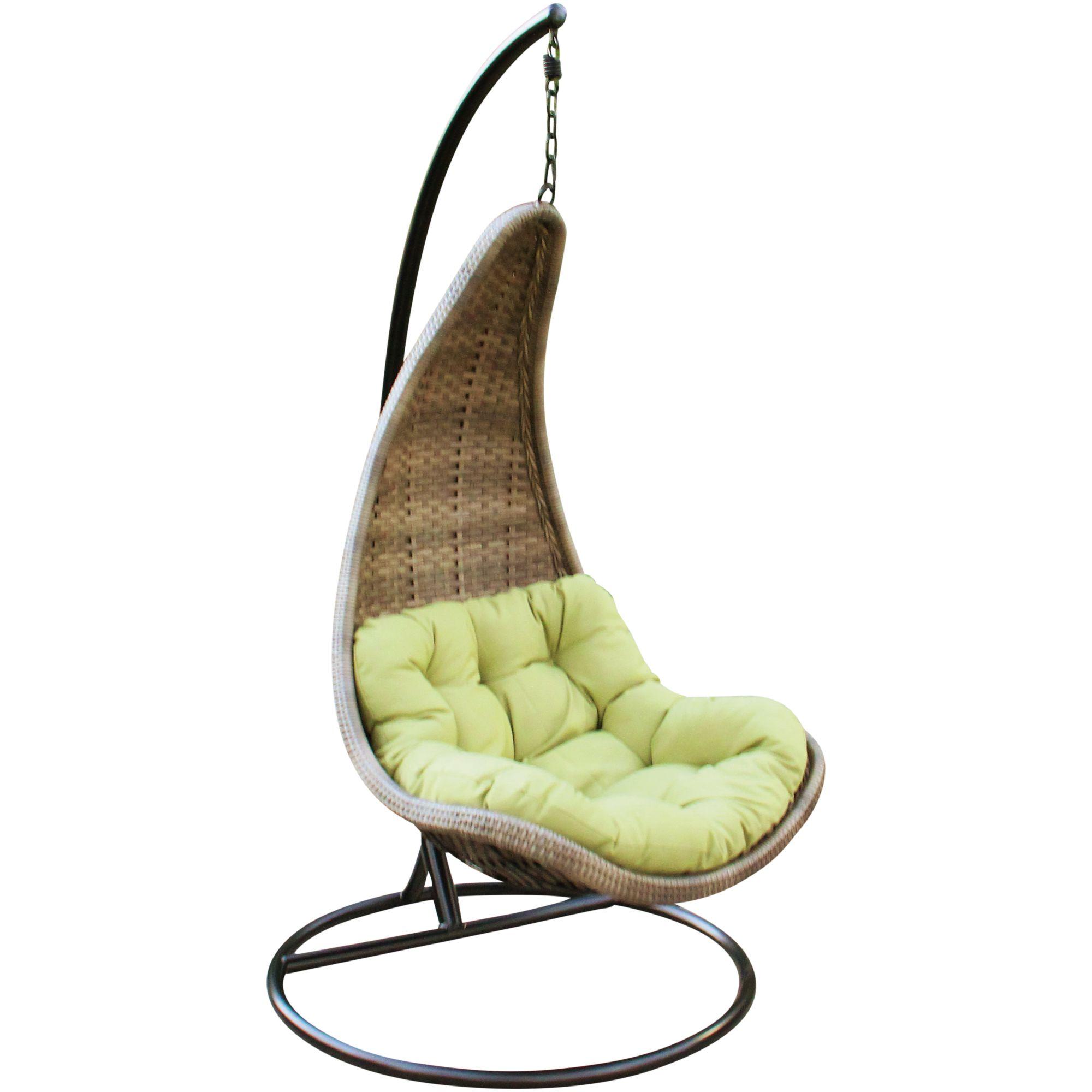 Garten Hängesessel Fiesta Poly Rattan dunkebraun Kissen grün