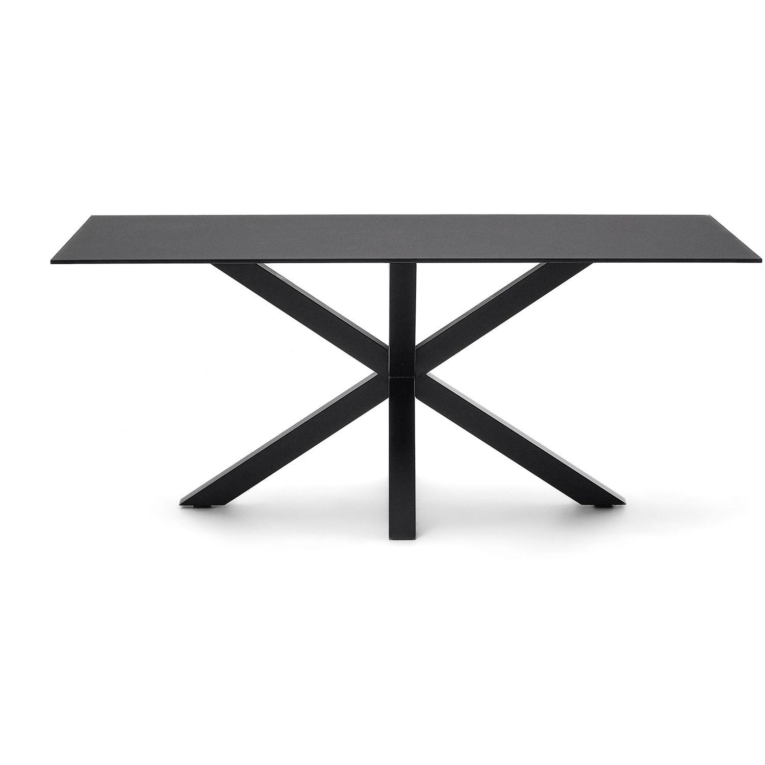 Argo runder Tisch aus schwarzem Glas mit schwarzen Stahlbeinen 160 x 90 cm