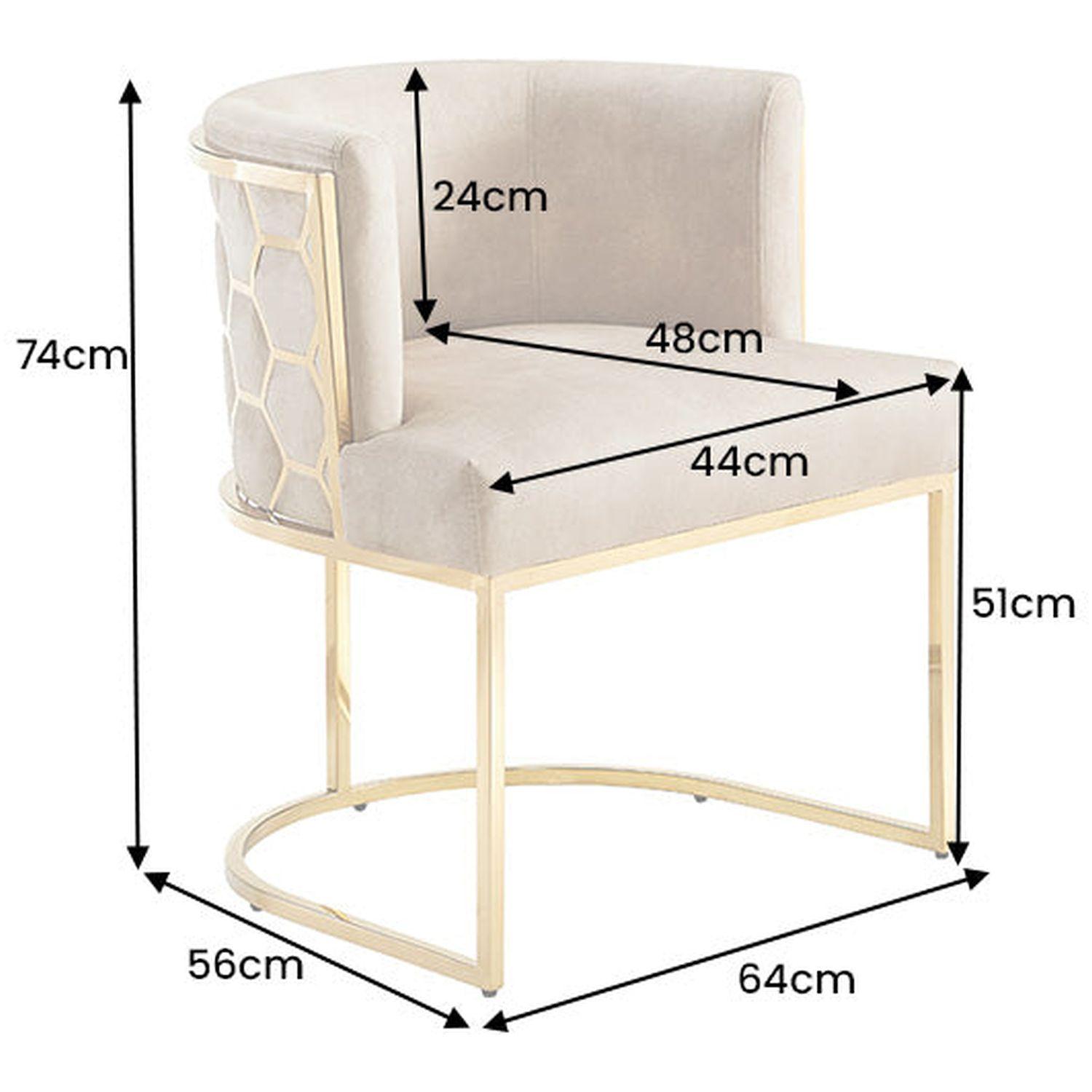 Design Armlehnstuhl Monaco Samt Stoff beige Edelstahl gold