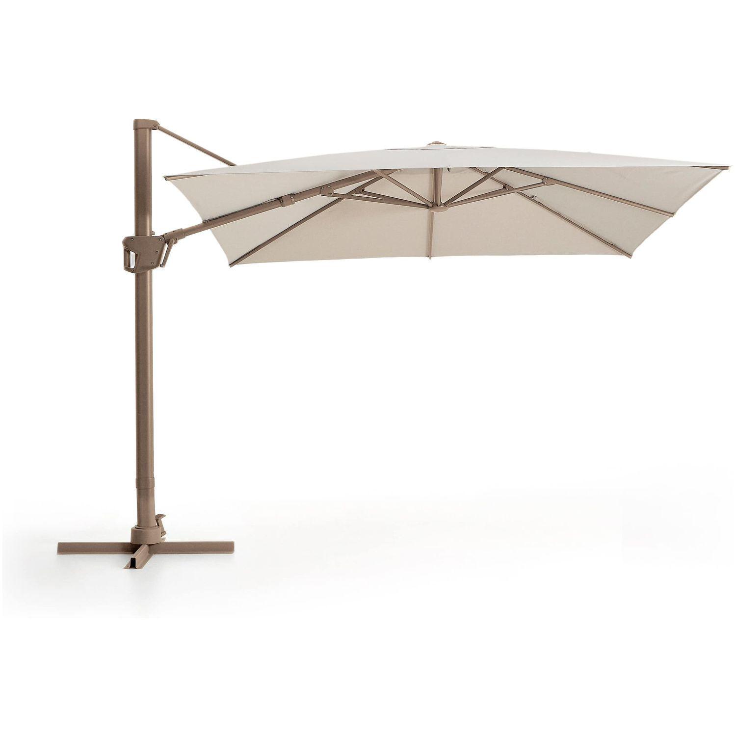 Exzentrischer Sonnenschirm Noli in Beige mit taupefarbenem Aluminiumgestell 300x300