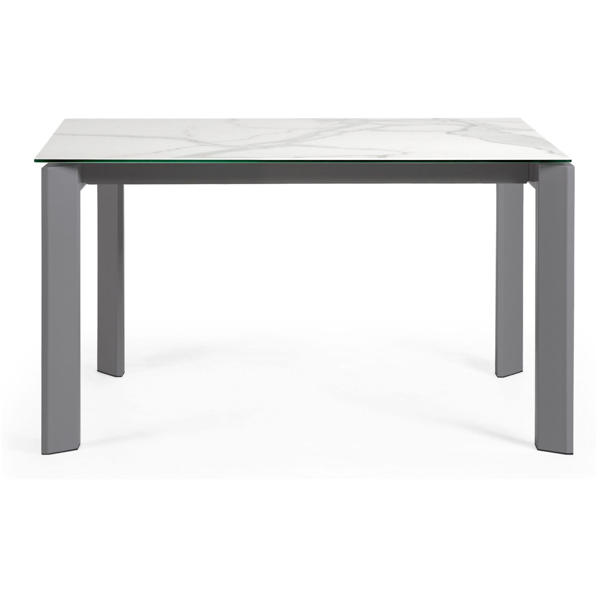 Ausziehtisch Axis  140-200x90 Keramikglas Kalos Weiss Stahlbeine dunkelgrau