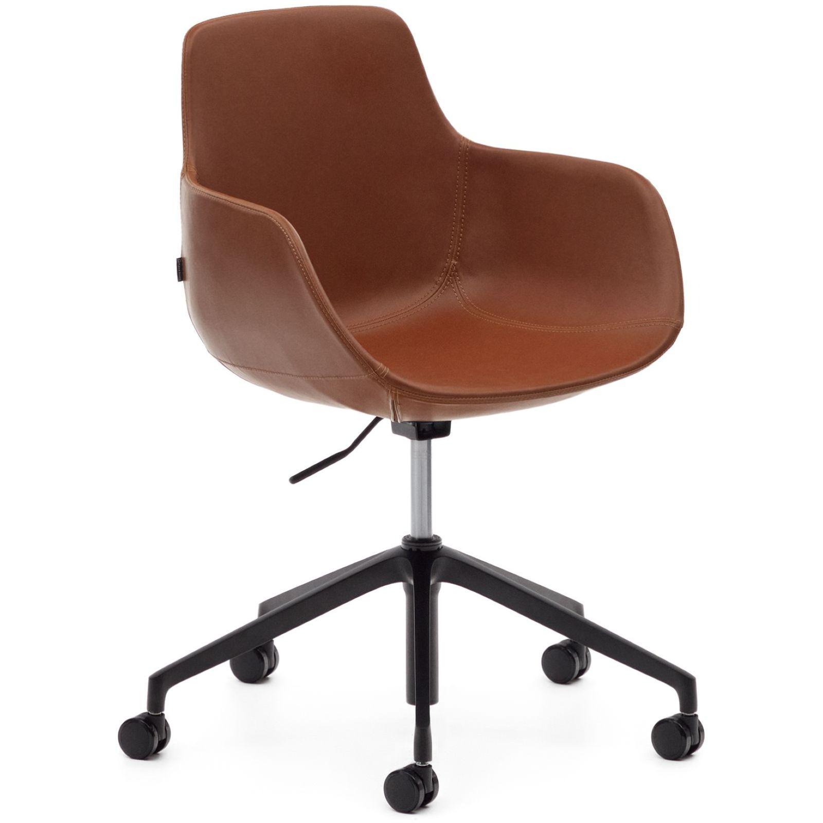 Bürodrehstuhl Tissiana Kunstleder braun Aluminium schwarz matt