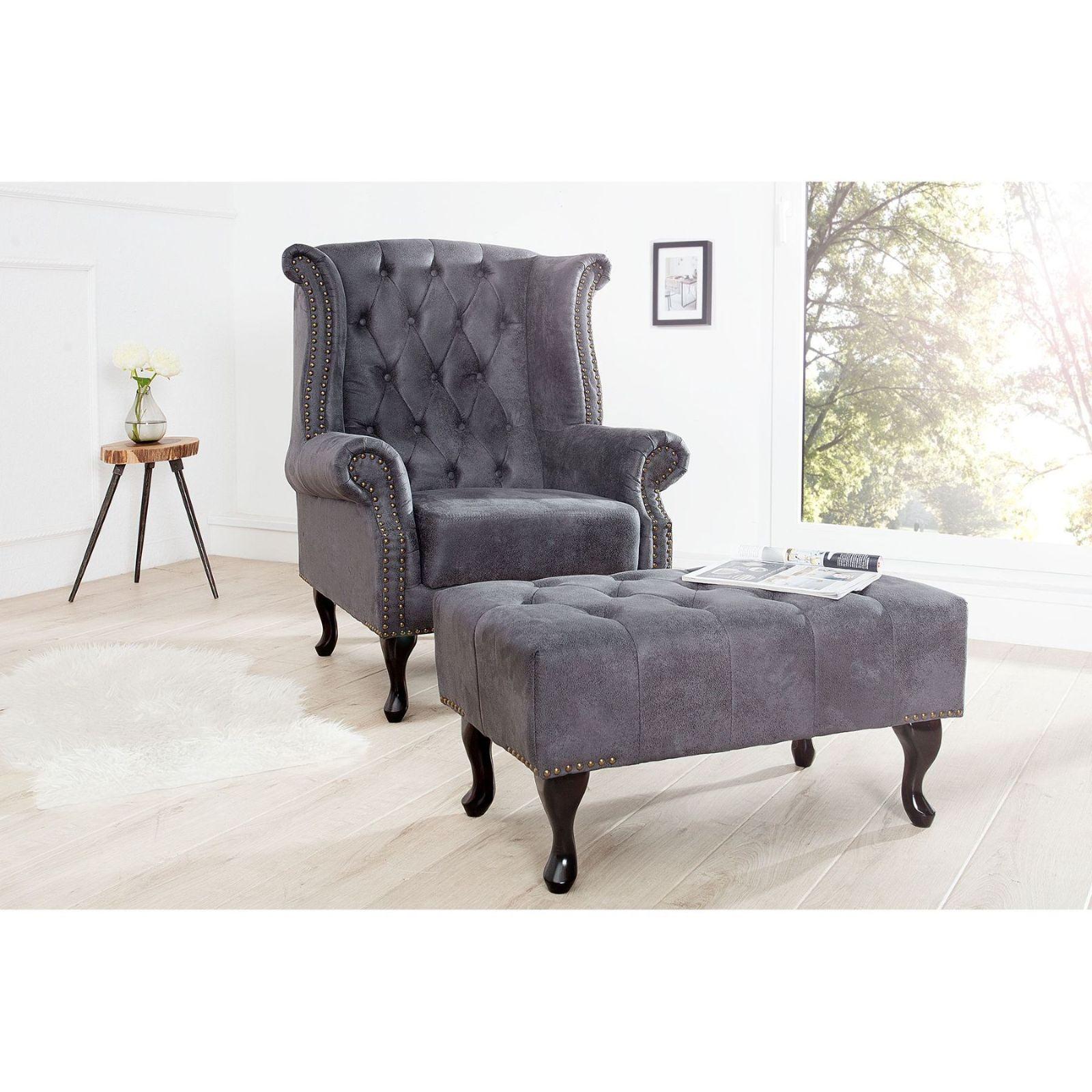 Chesterfield Ohrensessel grau Vintage Grau