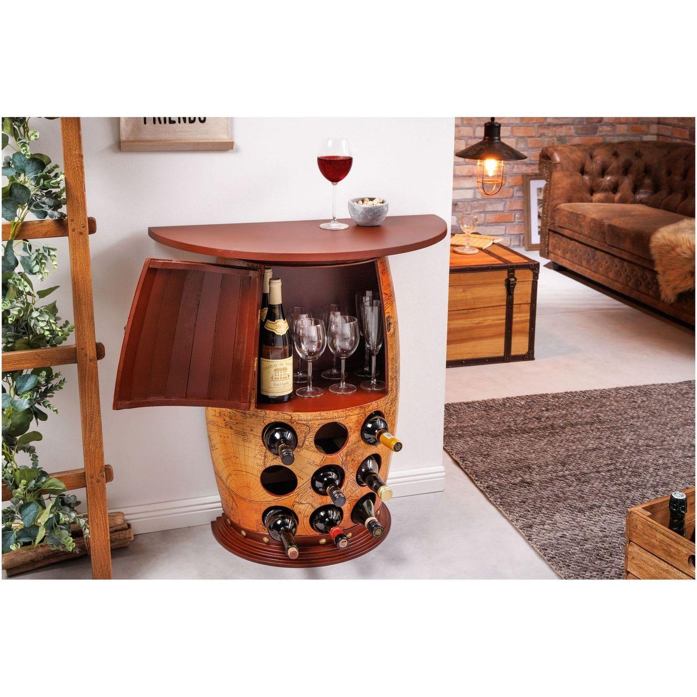 Weinfass Weinregal Weltkarte Pinienholz natur 80