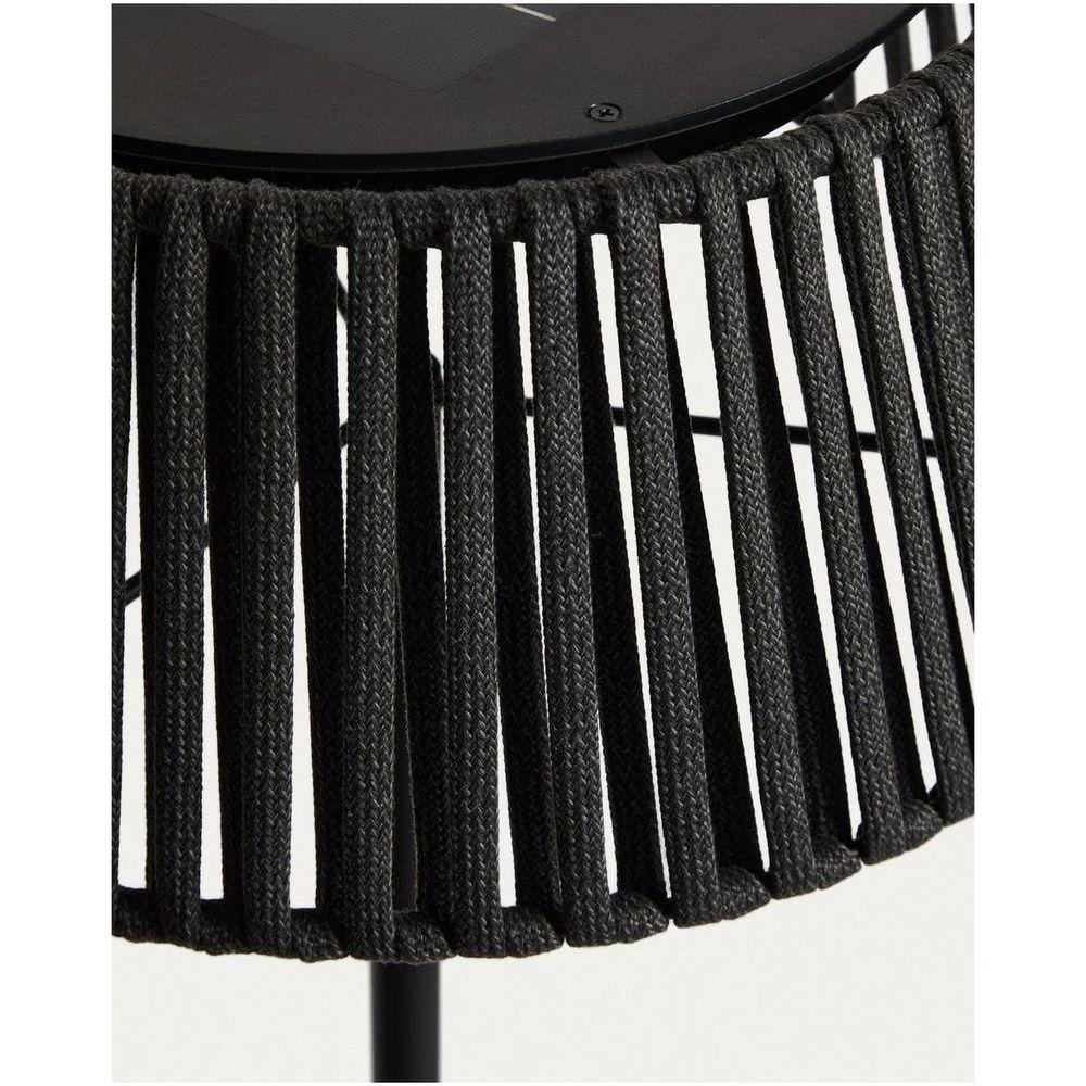 Outdoor-Solar-Stehlampe Aldet aus flachem Seil mit schwarzem Metallfuss 46x46