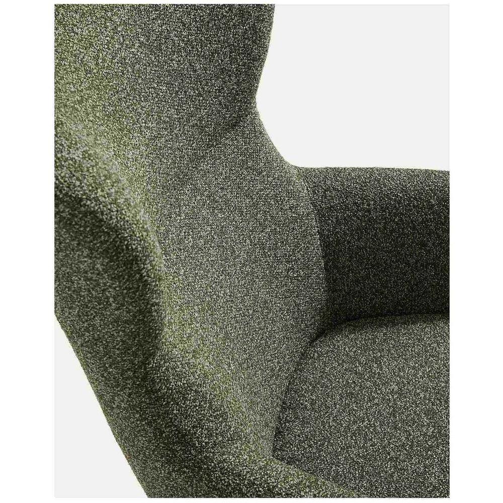 Ohrensessel Adiran dicker Chenille Moosgrün Beinen Eichenholz massiv Nussbaum-Finish