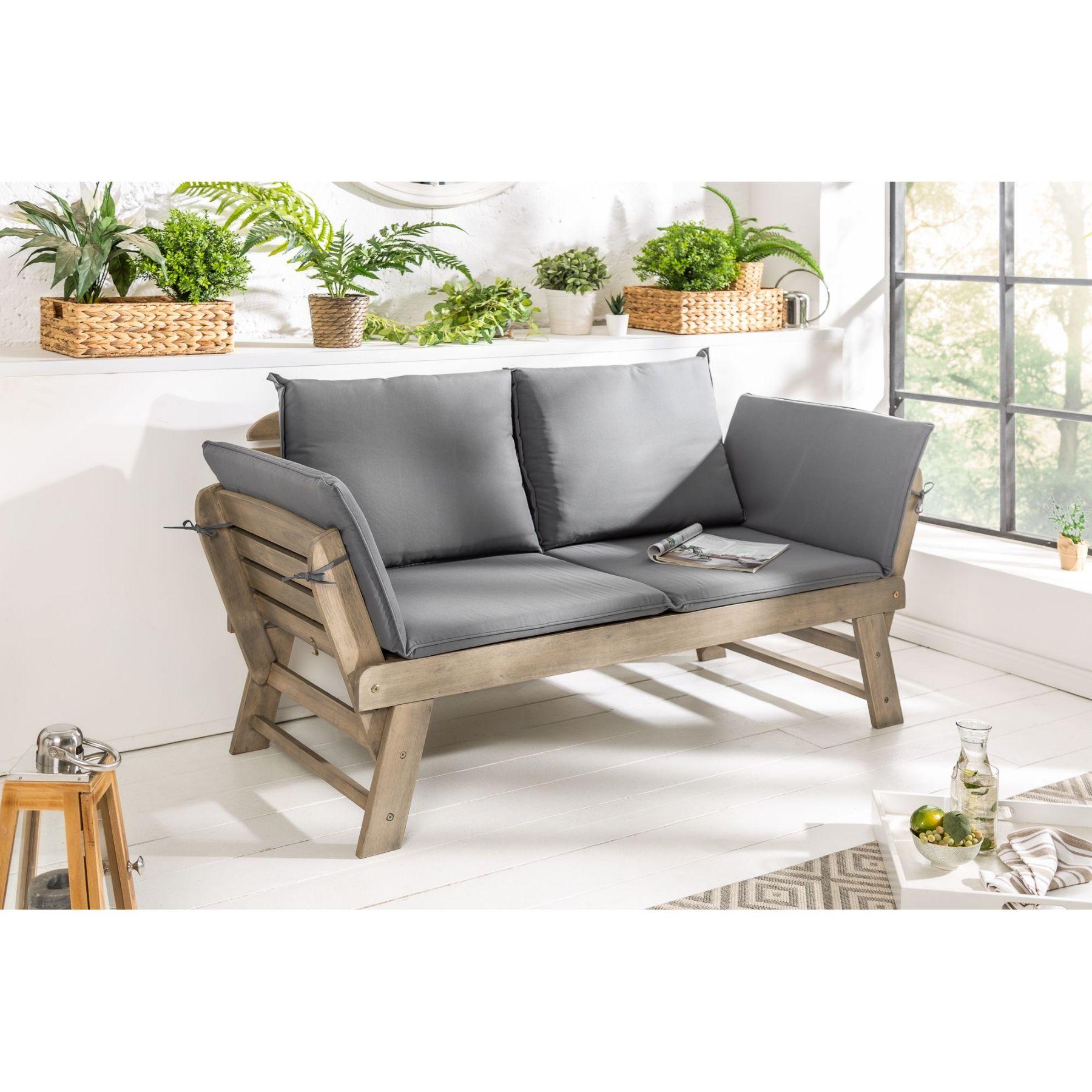 Gartenbank Gartensofa mit Funktion Akazienholz Stoff Grau 152