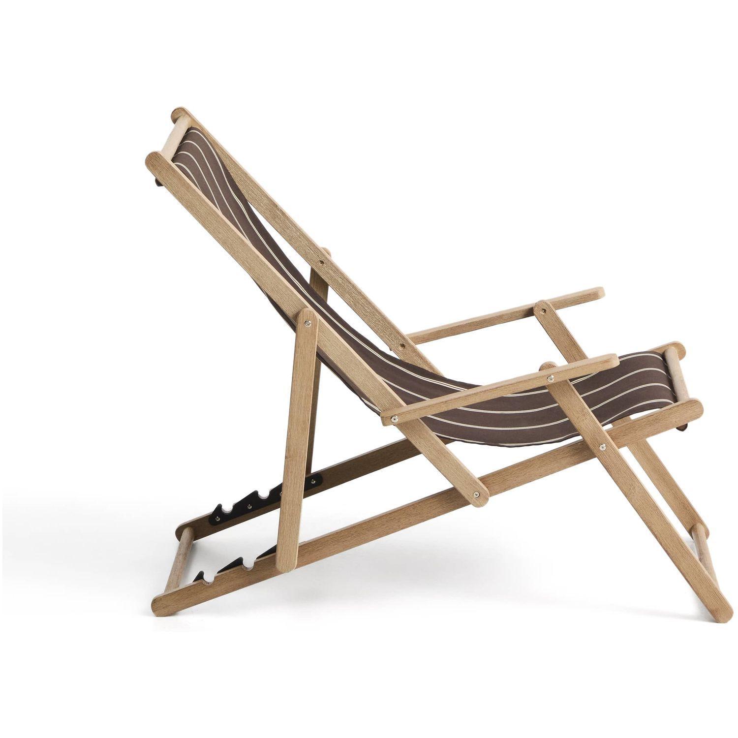 Braun-beige gestreifter klappbarer Outdoor-Liegestuhl Vilara aus massivem Akazienholz FSC