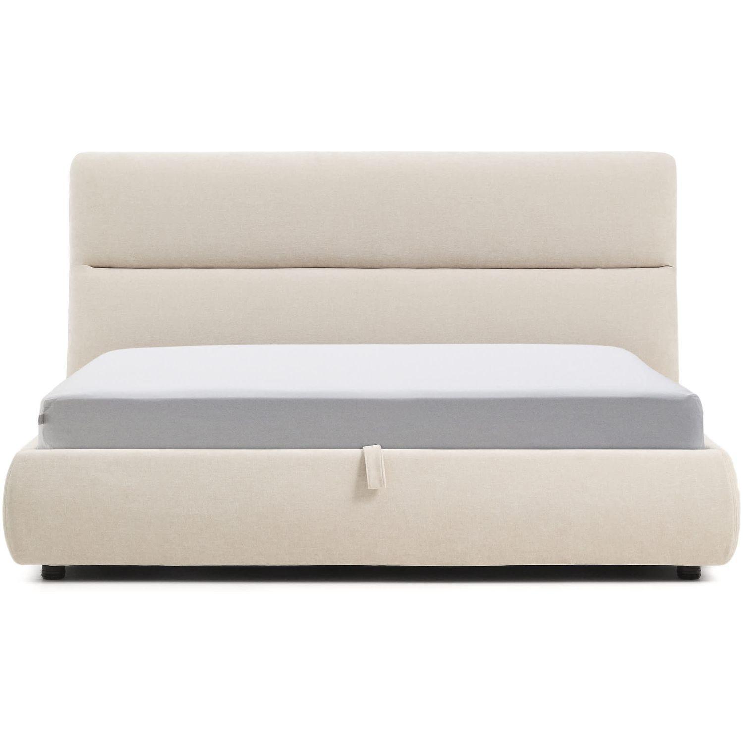 Abziehbares Bett Dafra aus beigefarbener Chenille mit Klappbettkasten - Grösse: 180x200