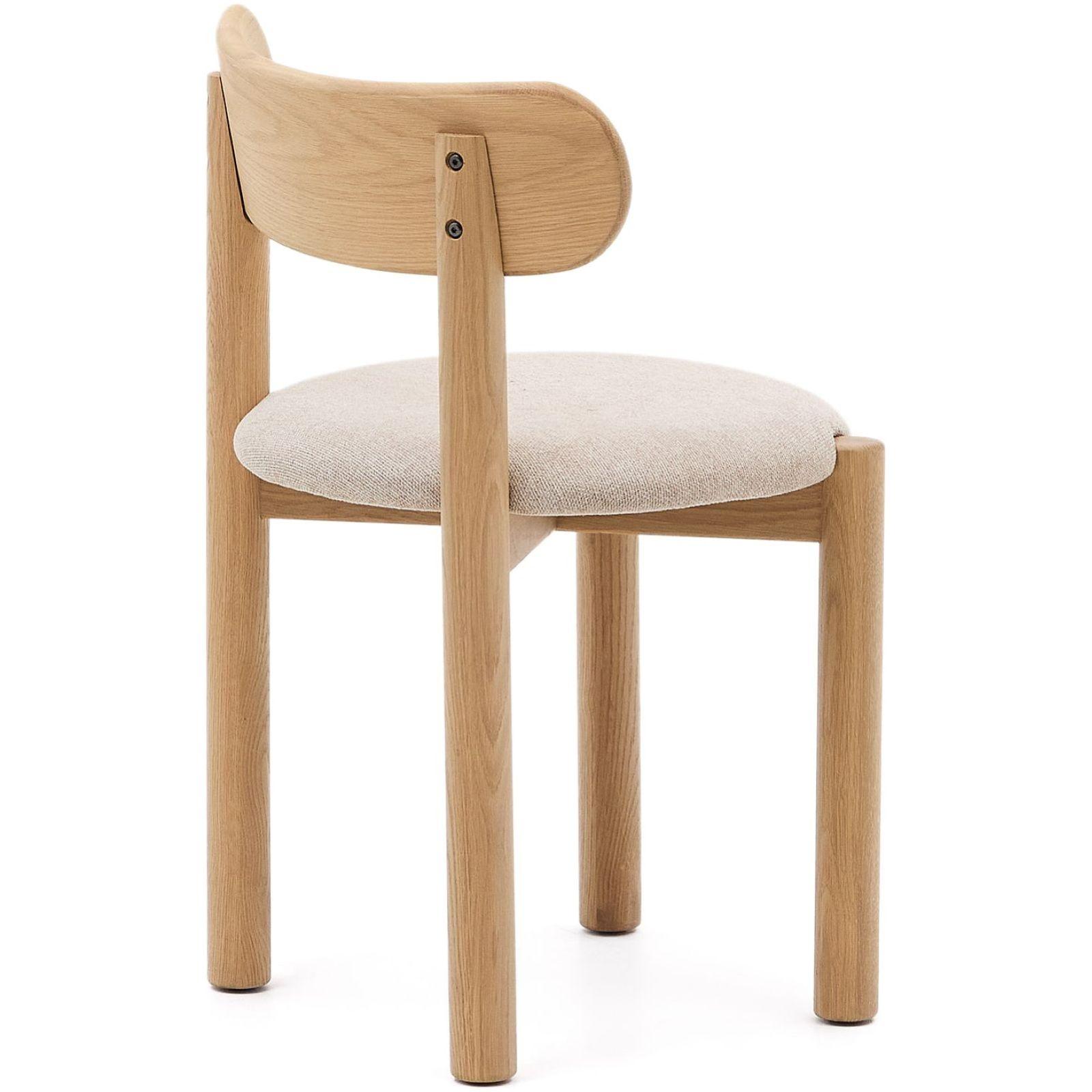 Design Stuhl Nebai Chenille beige Gestell Eichenholz natur FSC