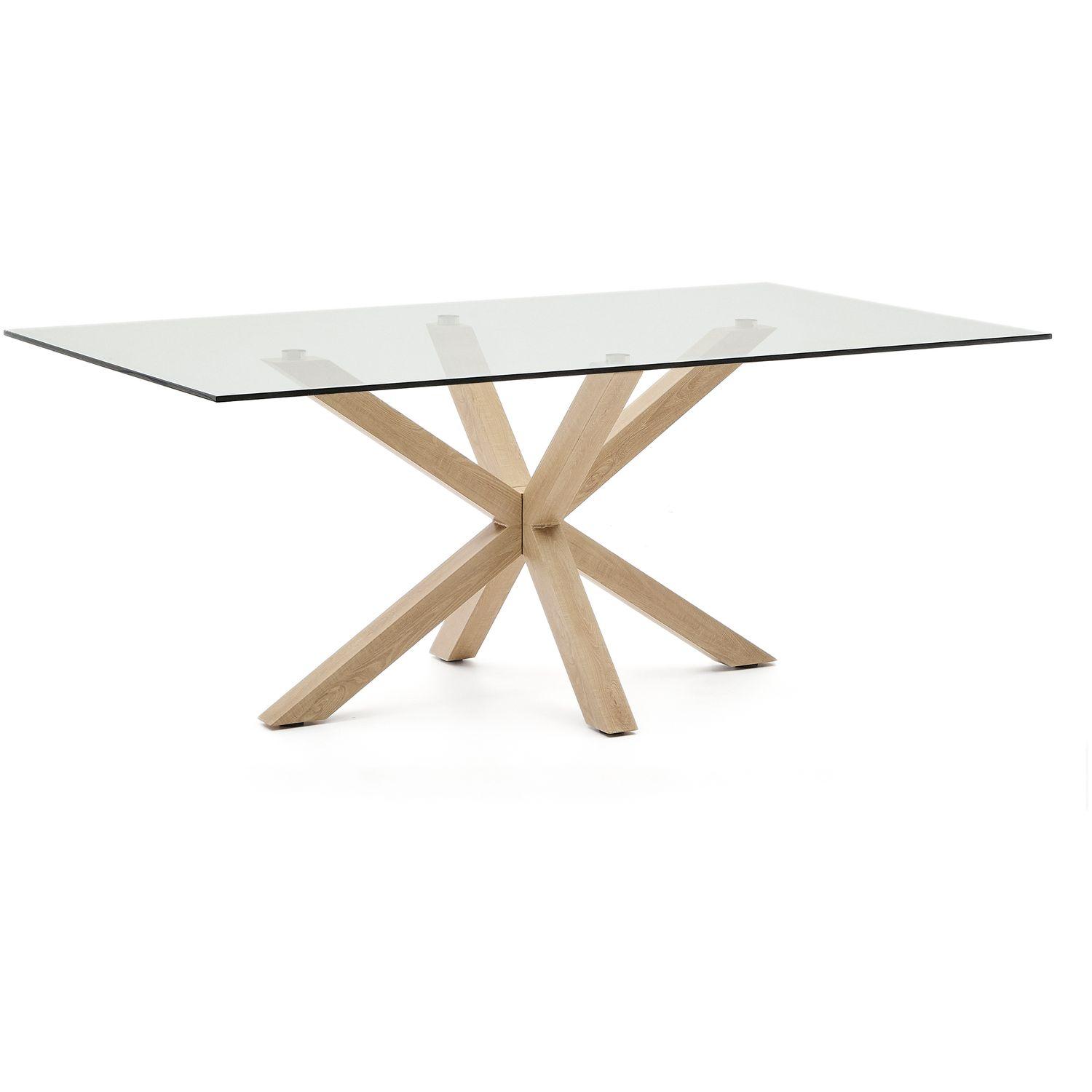 Argo Tisch aus Glas und Stahlbeine in Holzoptik 200 x 100 cm