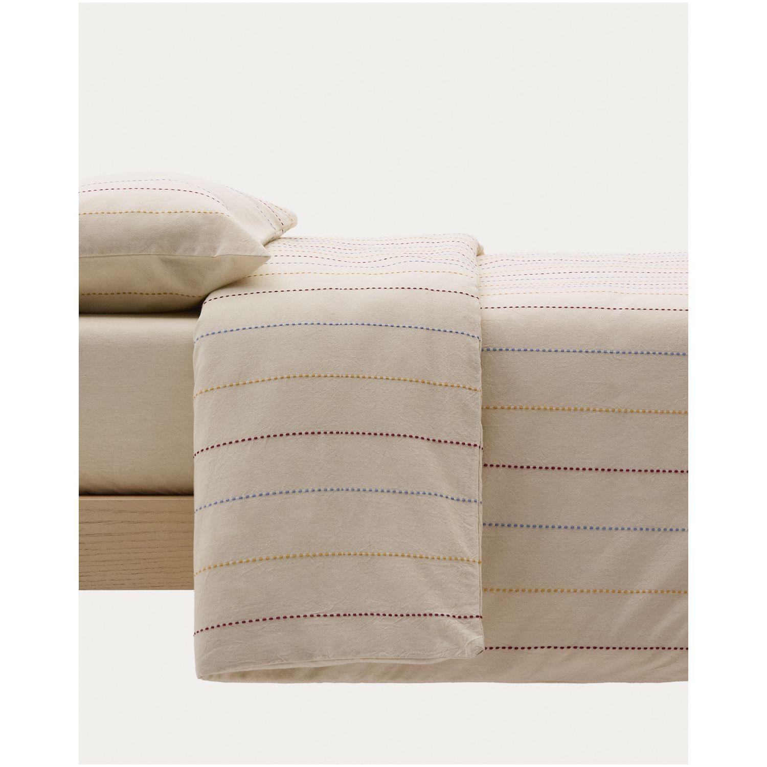 Set Indani Bezug für Decke und Kopfkissen Spannbetttuch 100%Bio-Baumwolle gestreift Bett 9