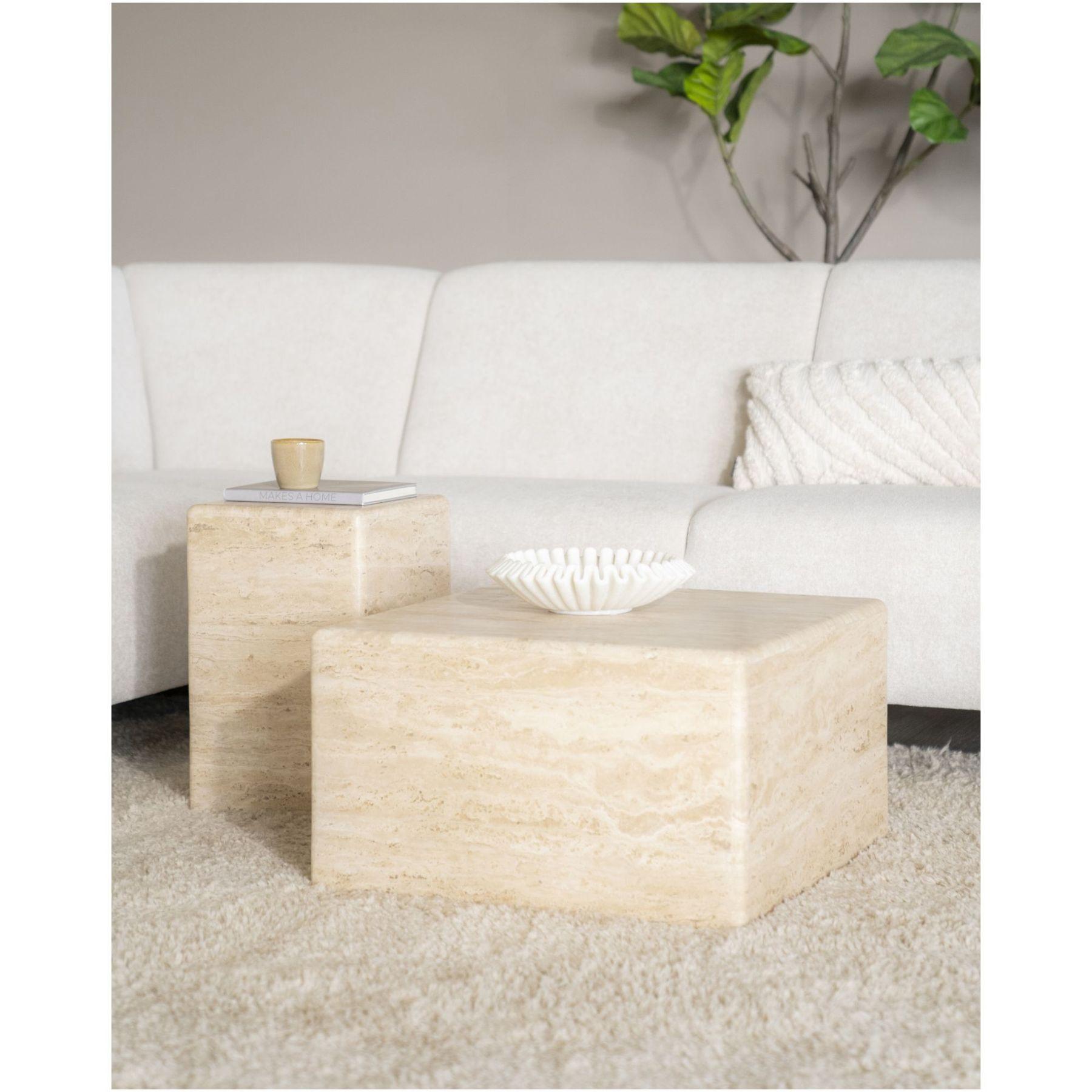 Beistelltisch Säule Cube Travertin Stein beige 30x30