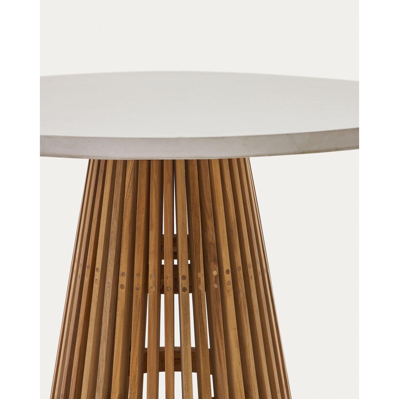 Alcaufar Outdoor Tisch rund aus massivem Teakholz und grauem Zement Ø 90 cm
