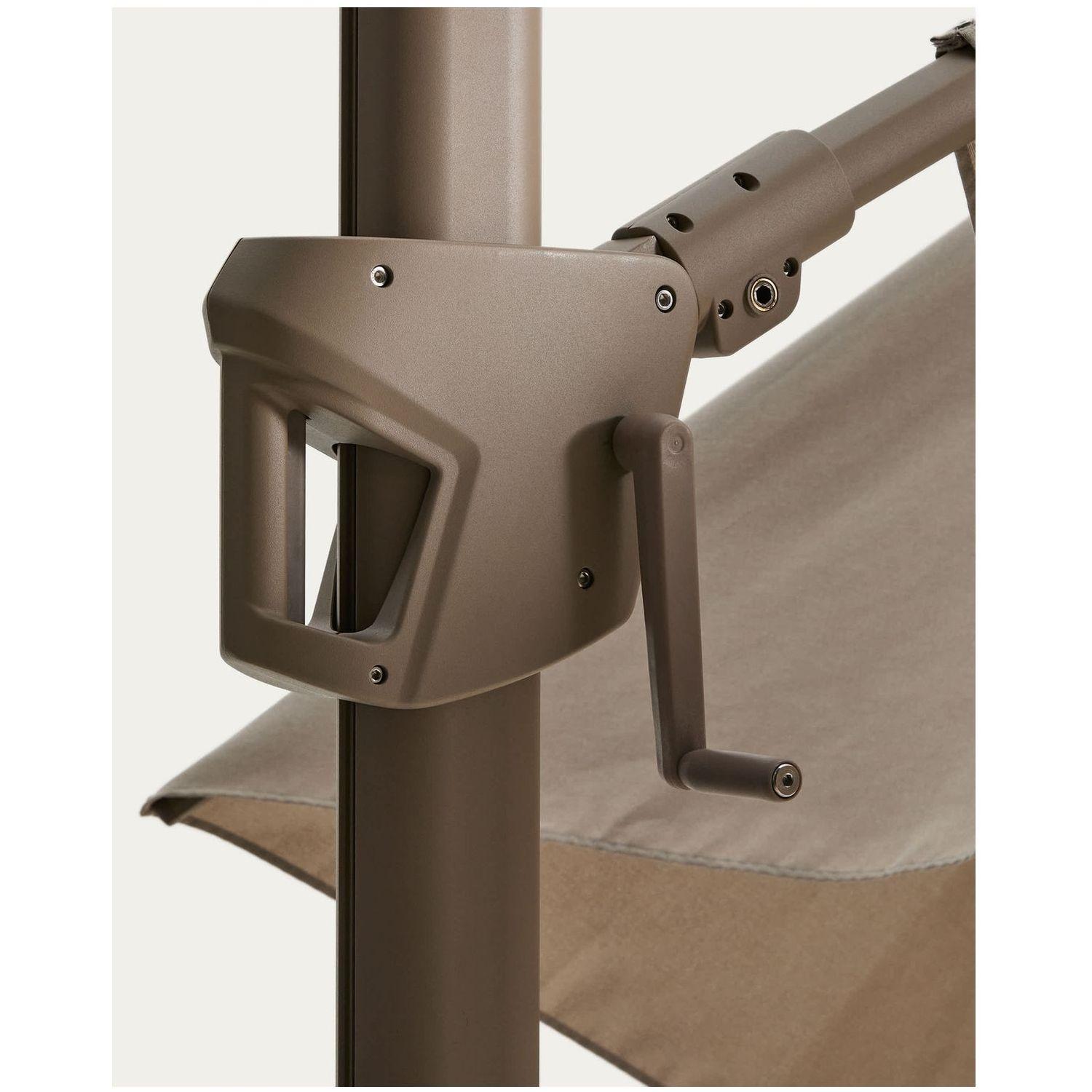 Exzentrischer Sonnenschirm Noli in Beige mit taupefarbenem Aluminiumgestell 300x300