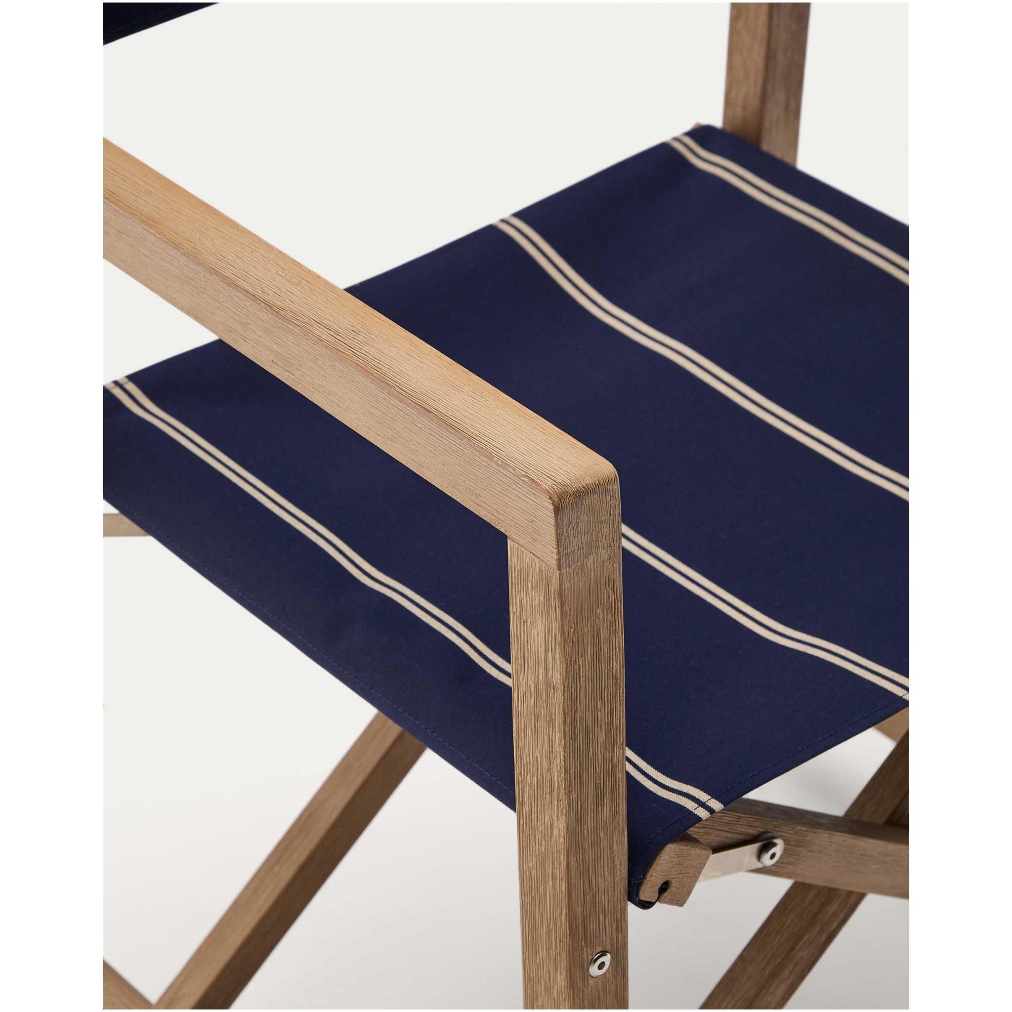 Blau-beige gestreifter Outdoor-Klappstuhl Vilara aus massivem Akazienholz, FSC 100%