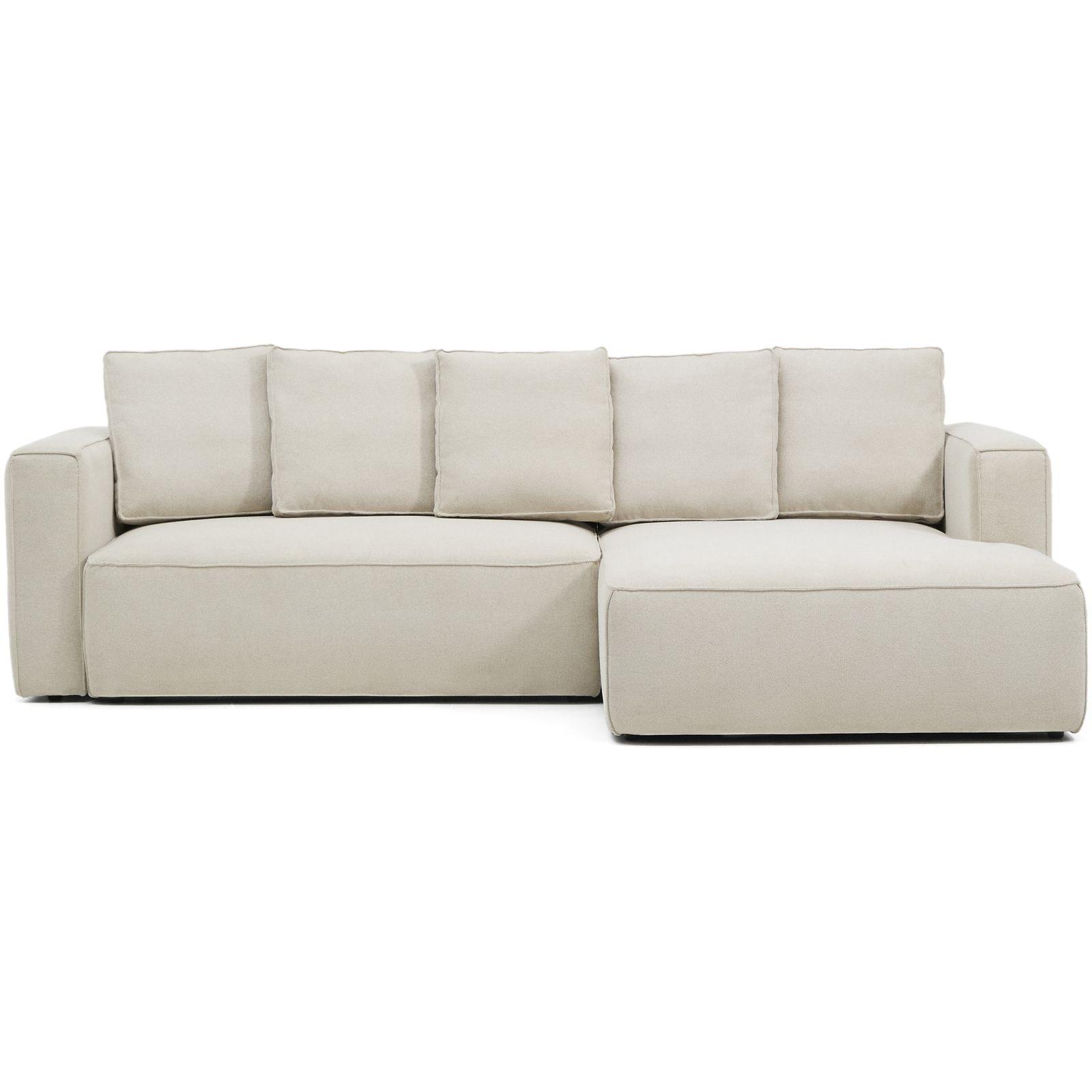 3-Sitzer Ecksofa Bettsofa Marela mit Chaiselongue rechts in beiger Chenille 276 cm FSC Mix Credit