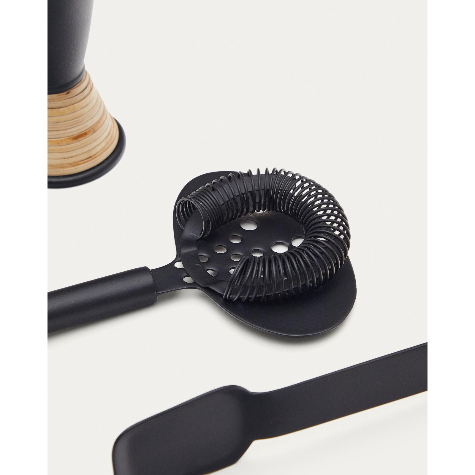 Cocktailzubehör Set Shai aus Edelstahl in Schwarz und Rattan
